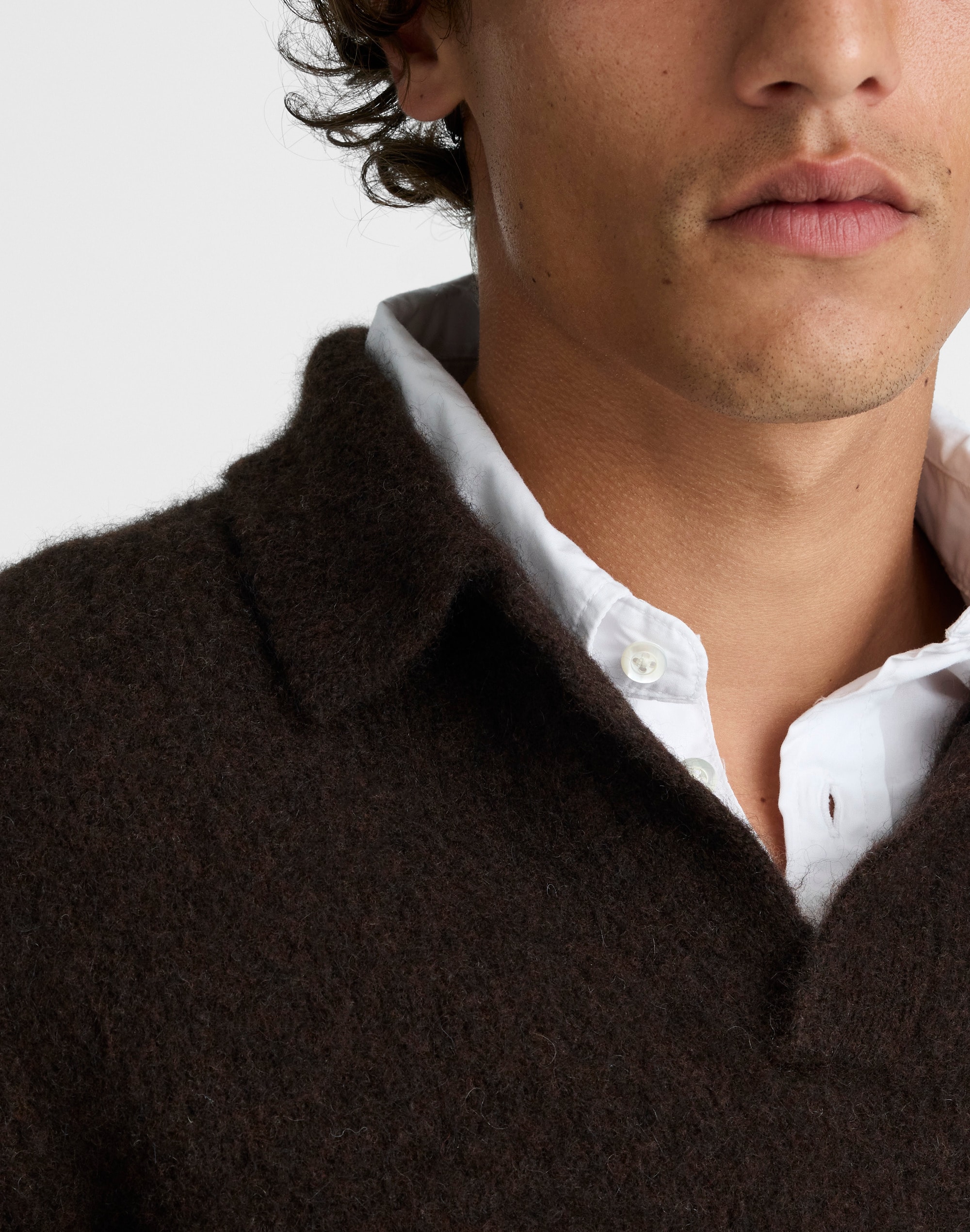 Open-Collar Sweater Polo Yak-Alpaca Blend