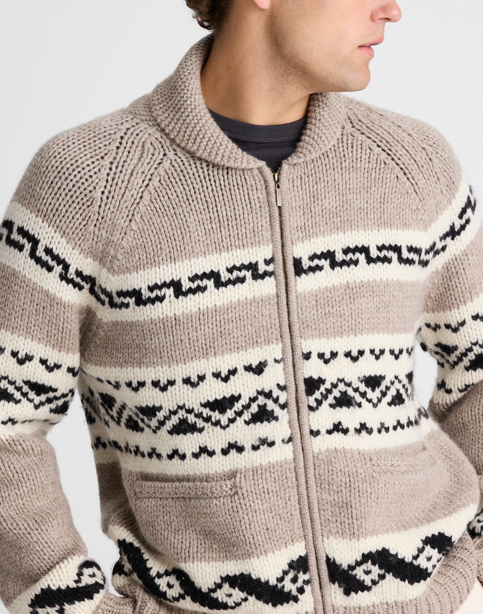 Fair Isle Zip-Front Cardigan Jacket