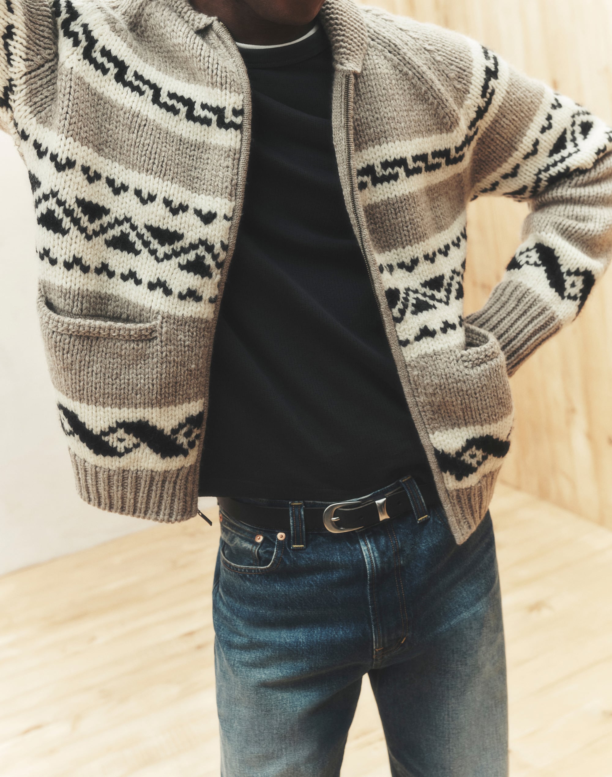 Fair Isle Zip-Front Cardigan Jacket