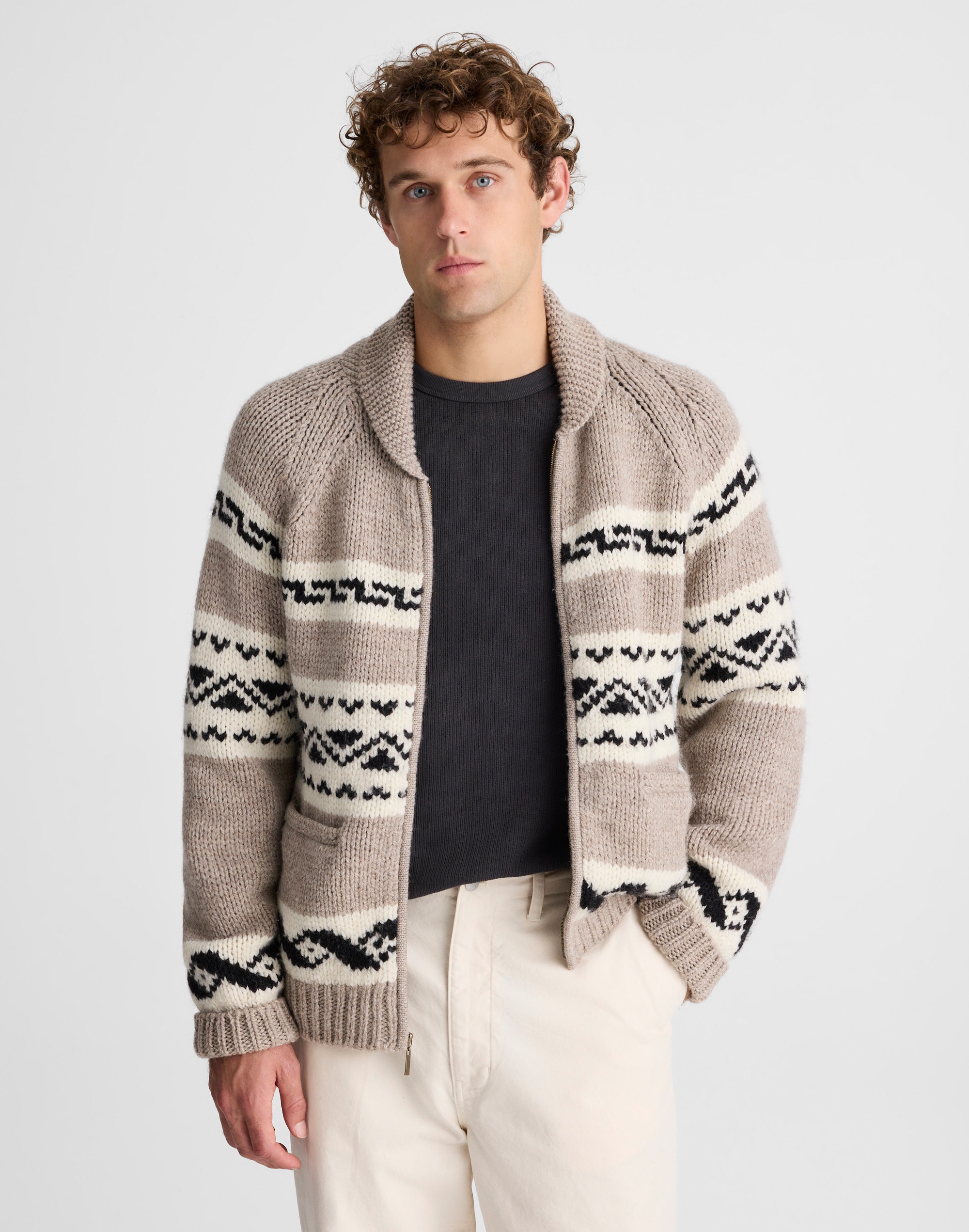 Madewell Fair Isle Zip Front Cardigan Jacket In Brown