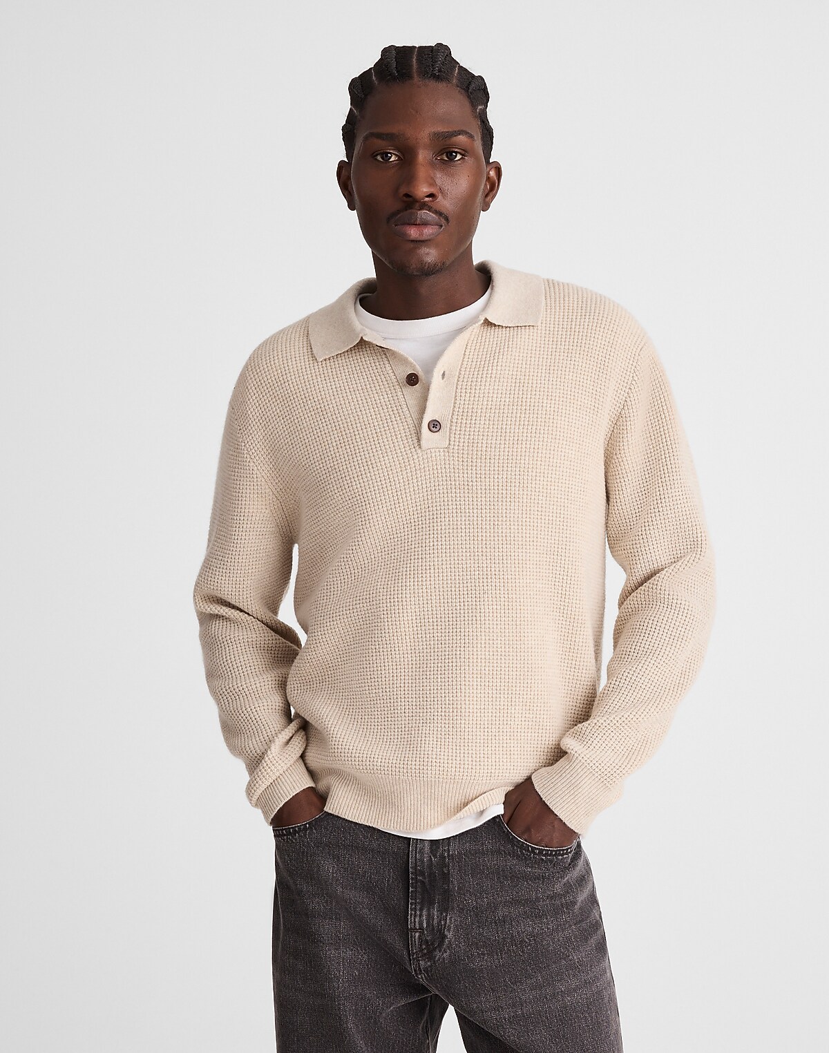Waffle-Knit Sweater Polo