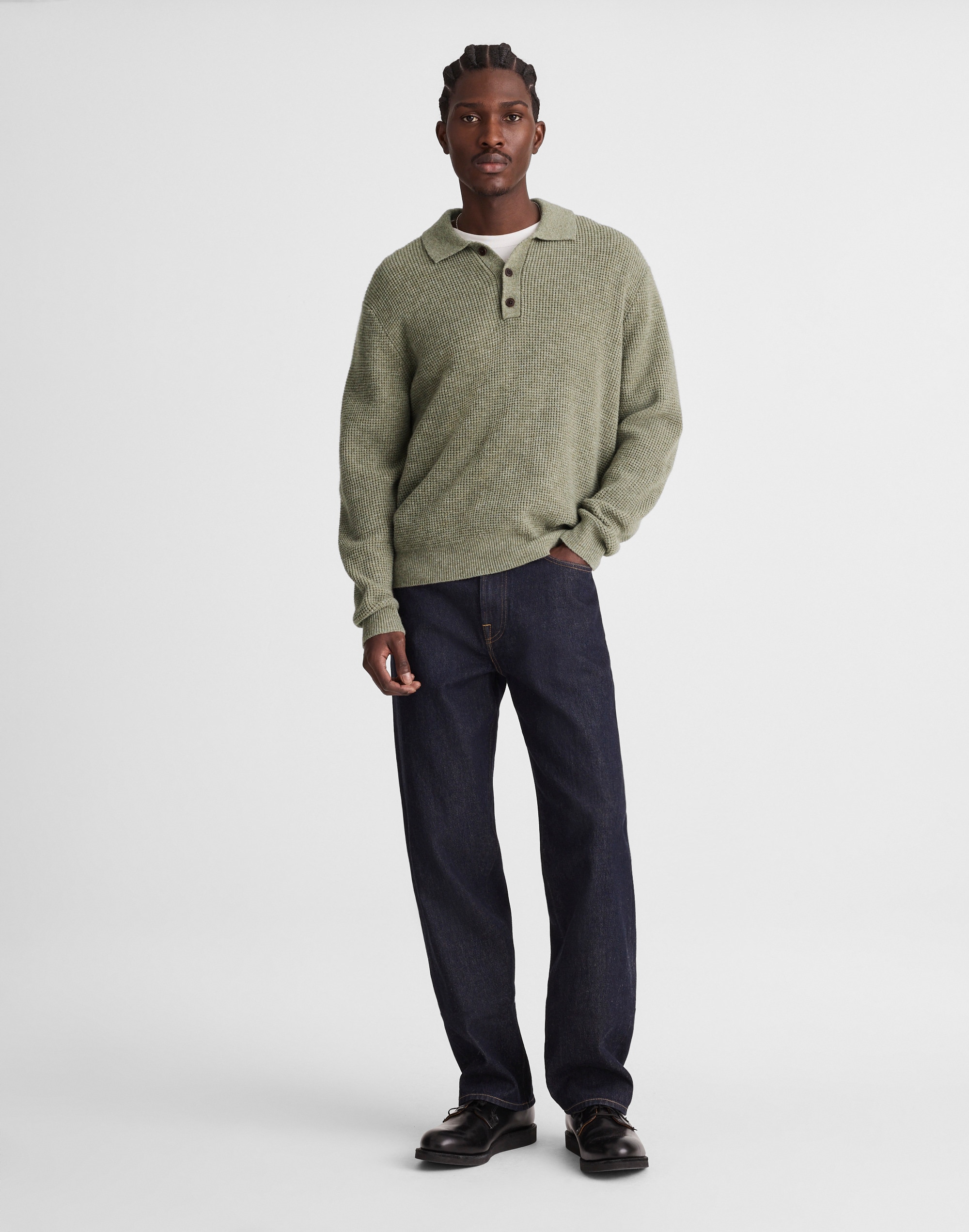 Waffle-Knit Sweater Polo