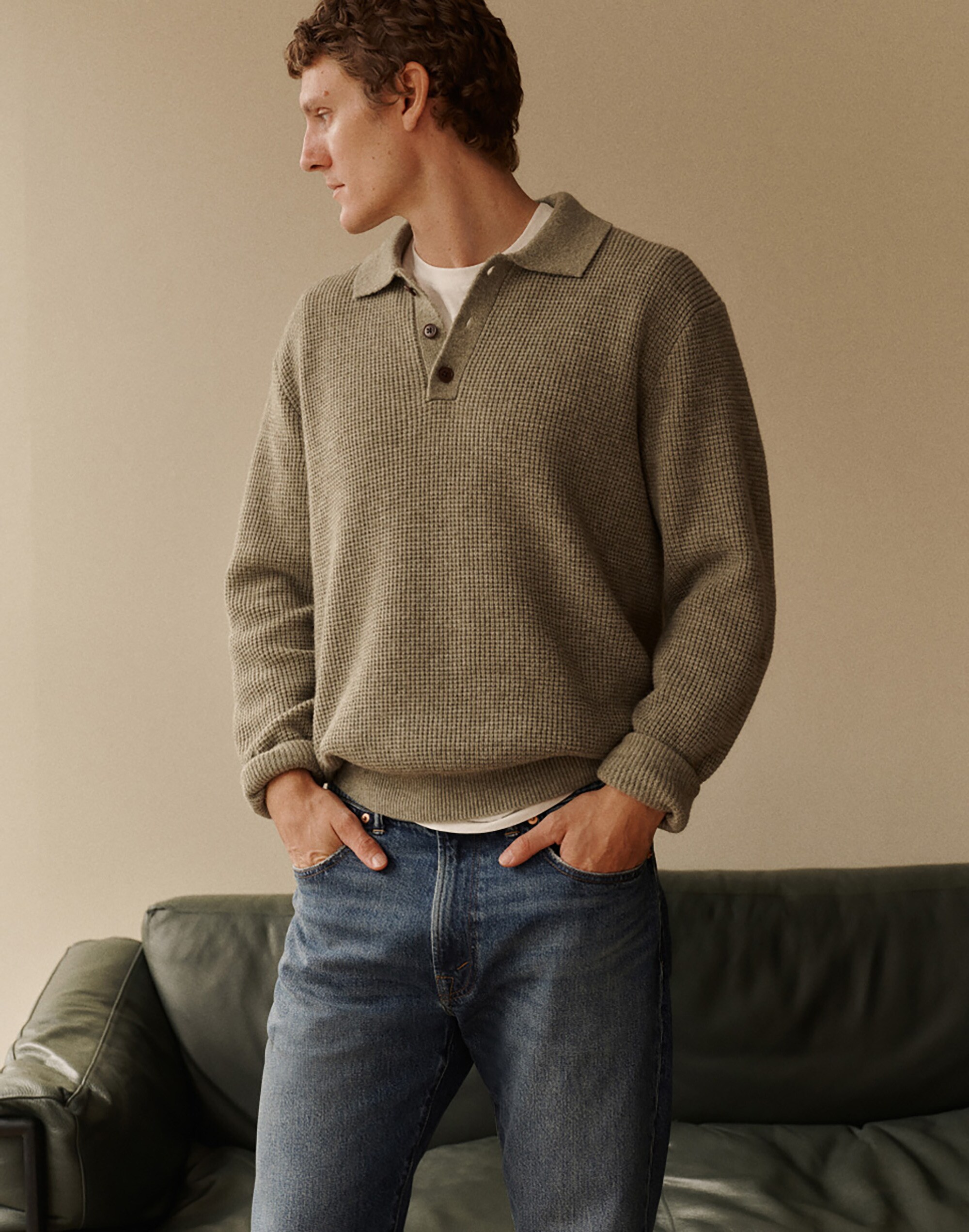 Waffle-Knit Sweater Polo