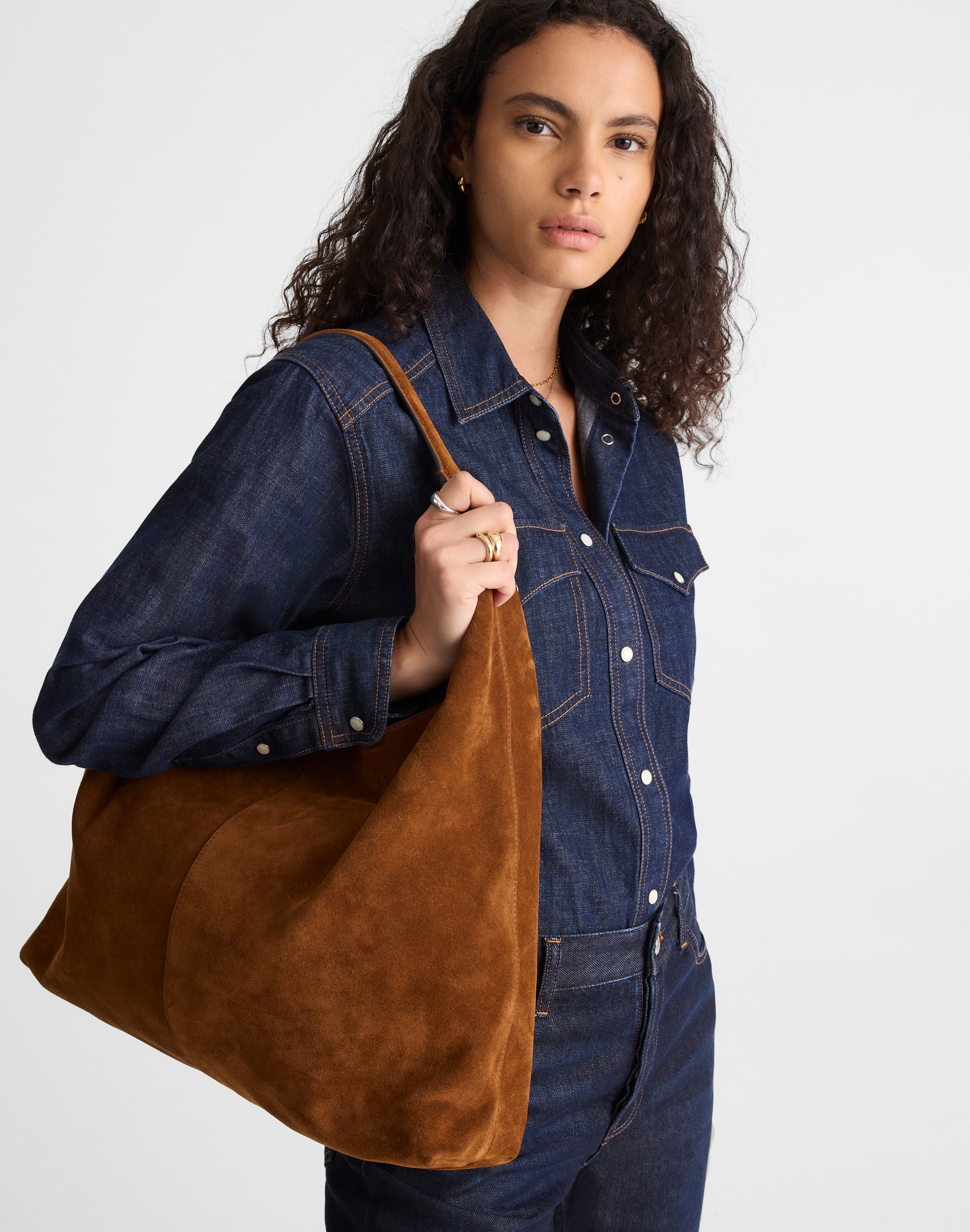 The Mylie Large Shoulder Bag in Italian Suede