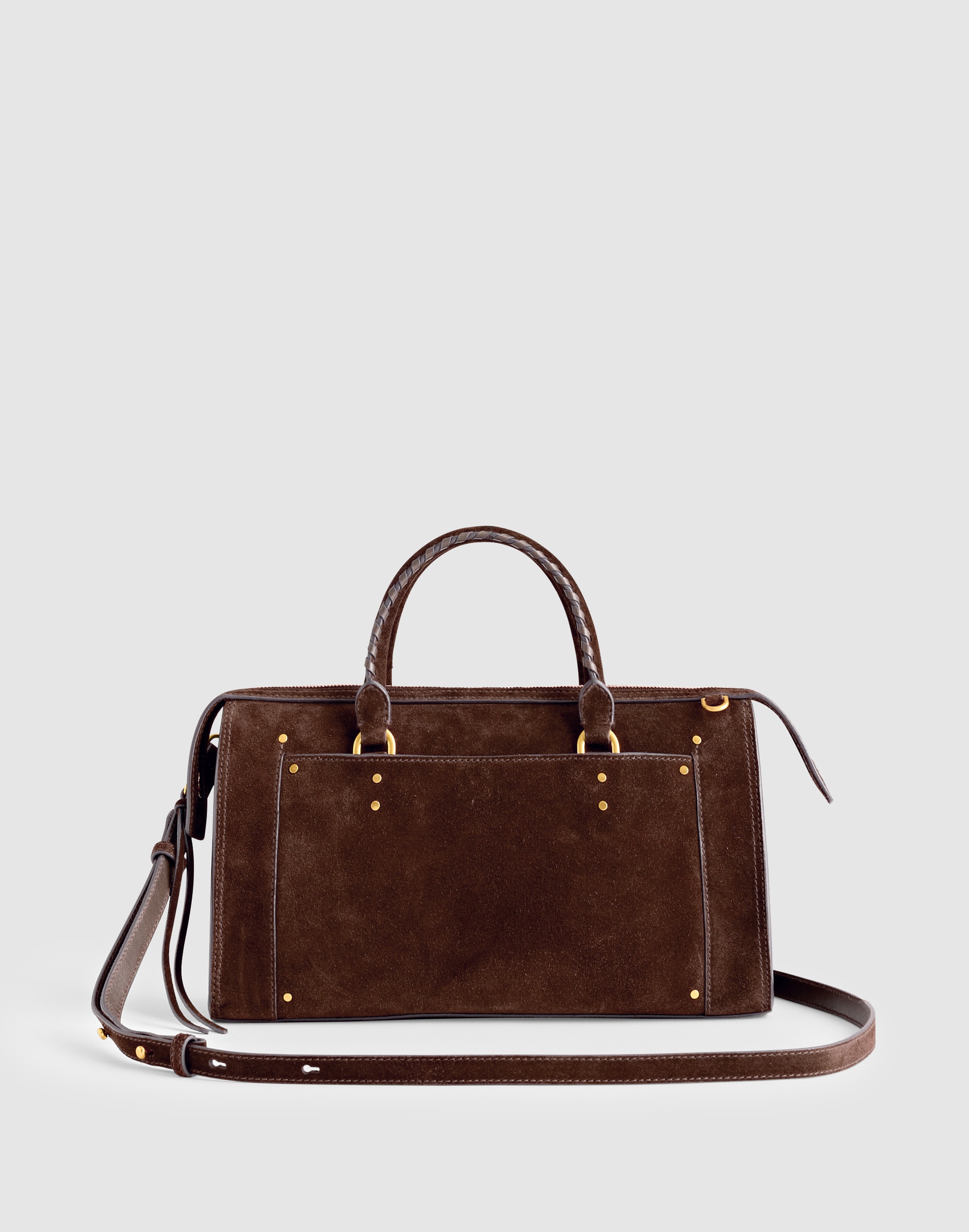 the whipstitched satchel in suede