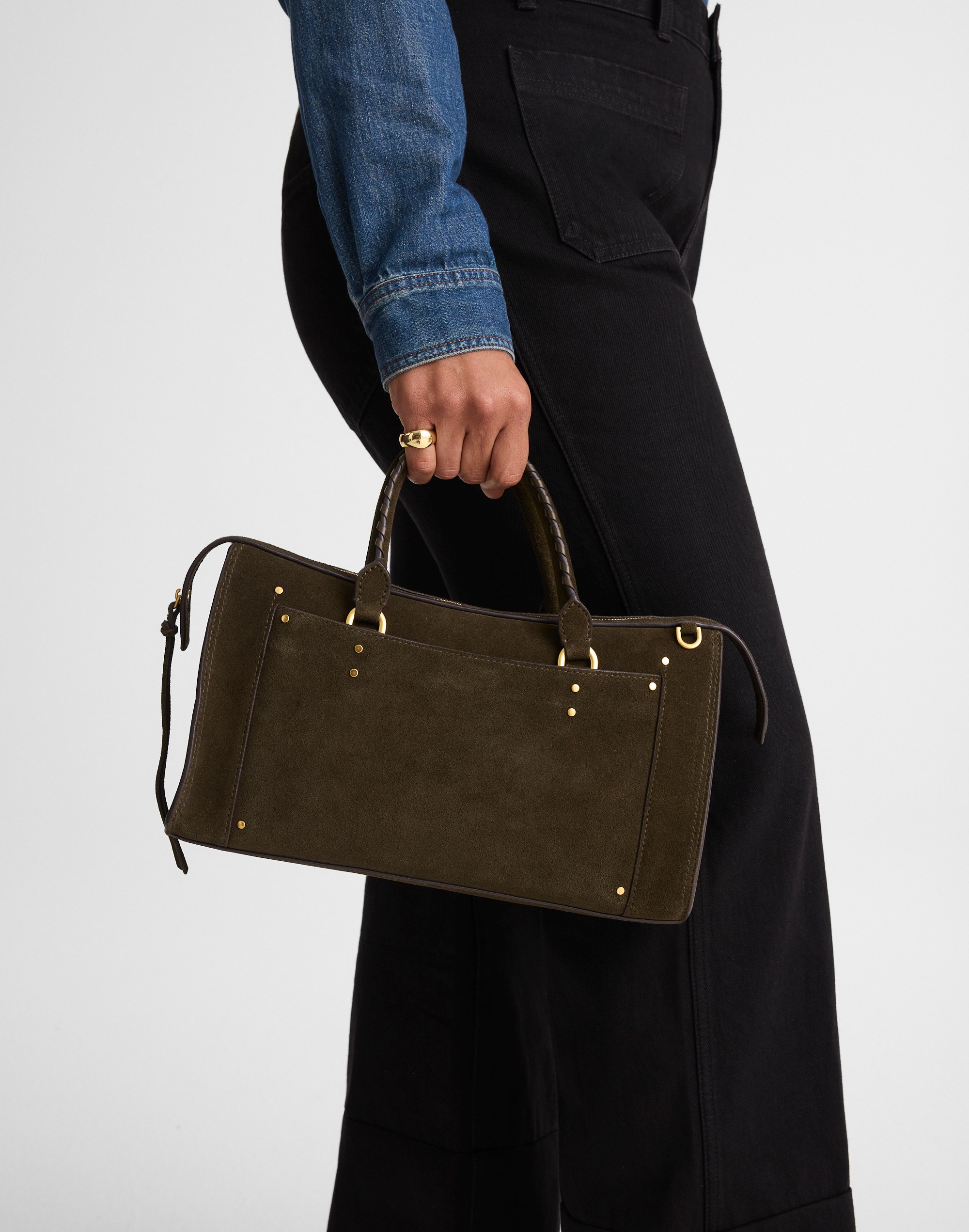 The Whipstitched Satchel in Suede
