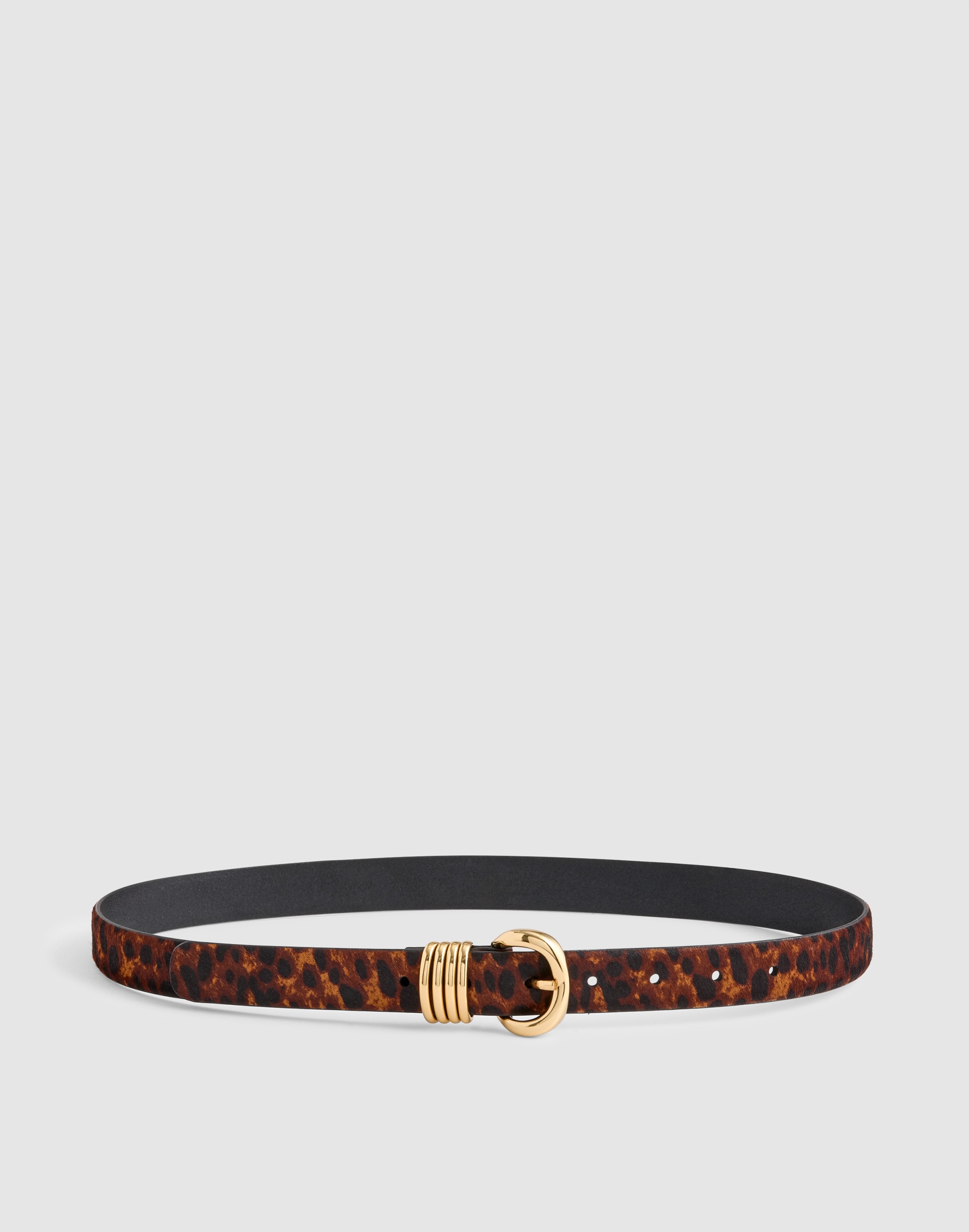 metal keeper belt in leopard-print haircalf
