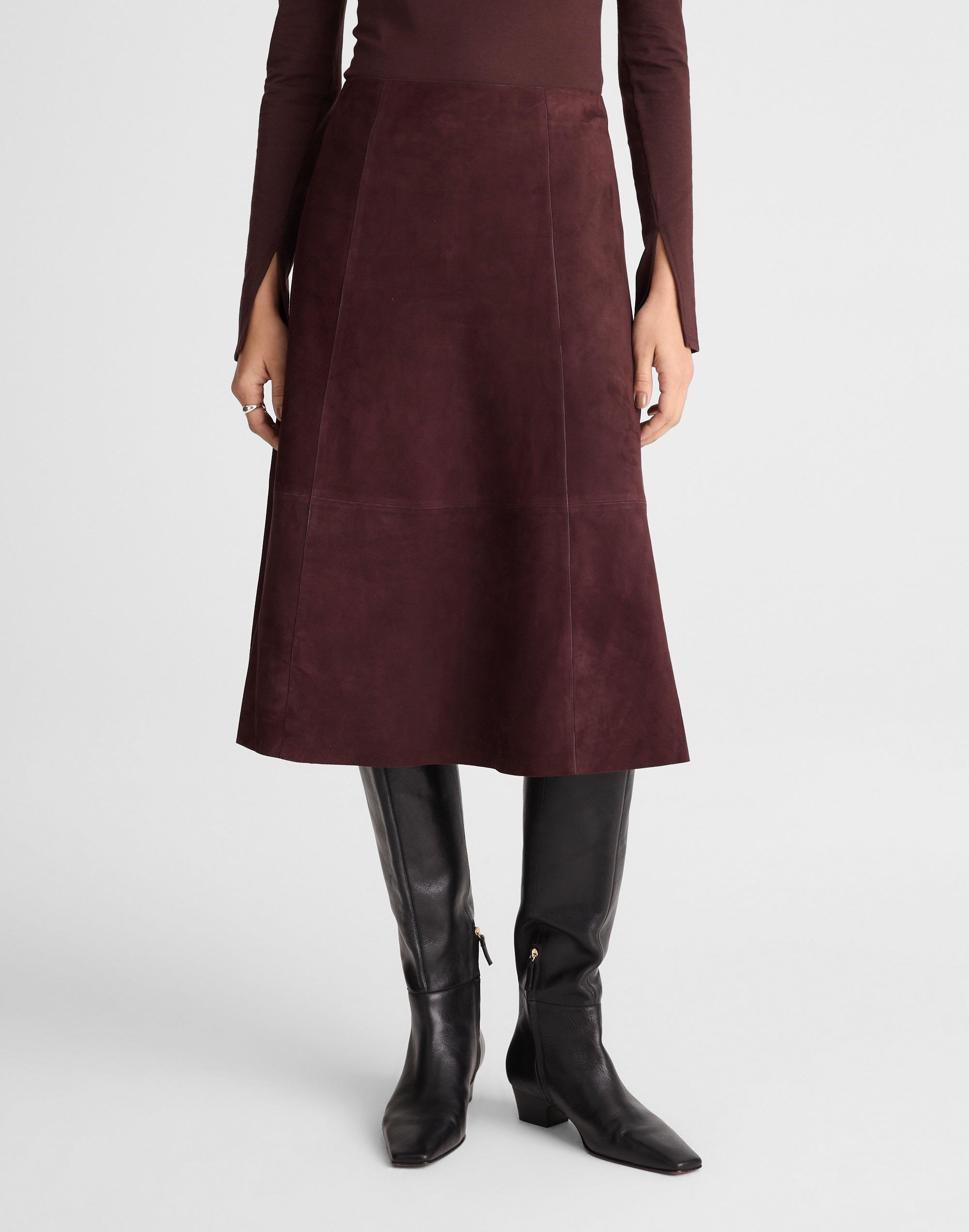 Madewell Seamed Midi Skirt In Burgundy