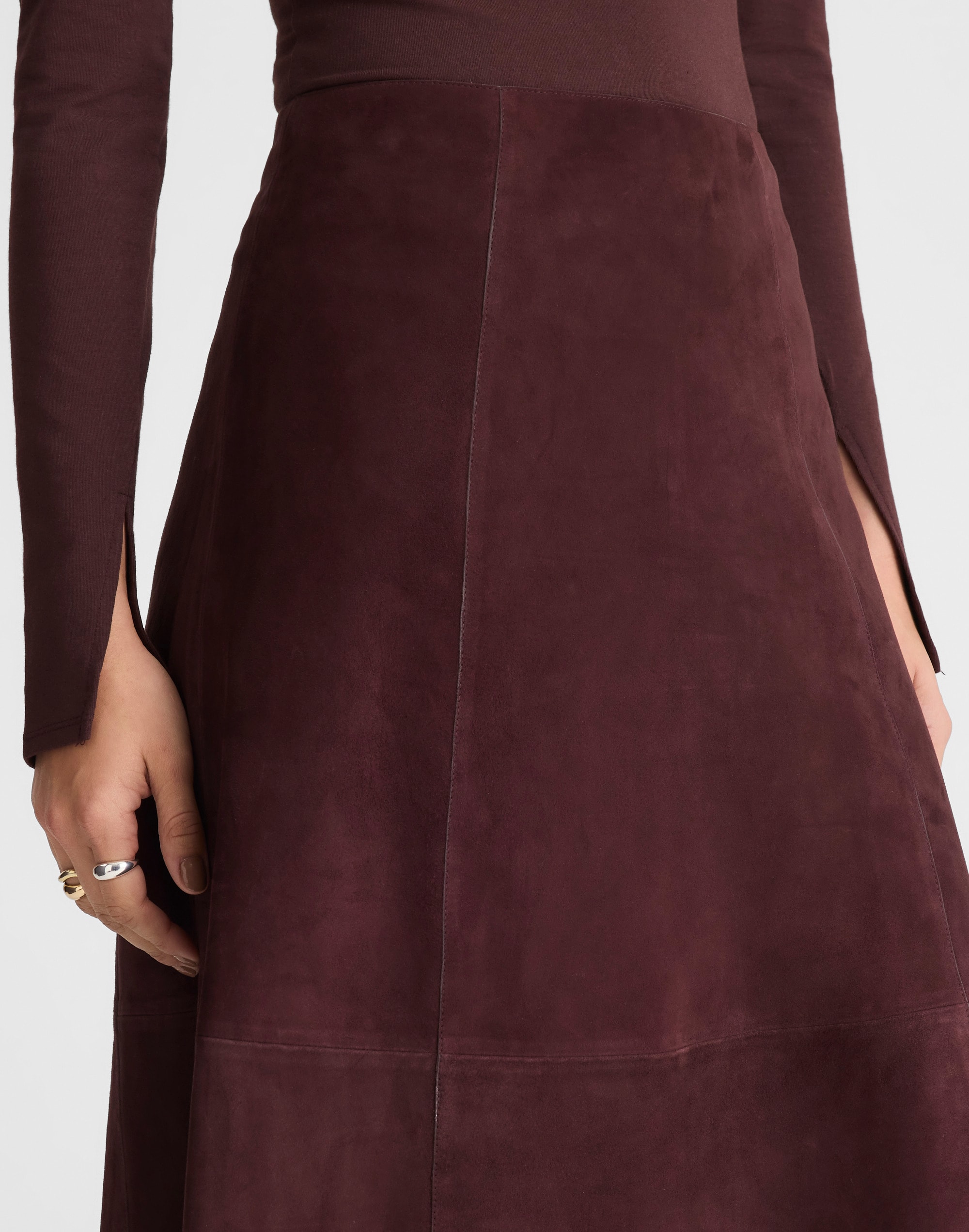 Seamed Midi Skirt in Suede