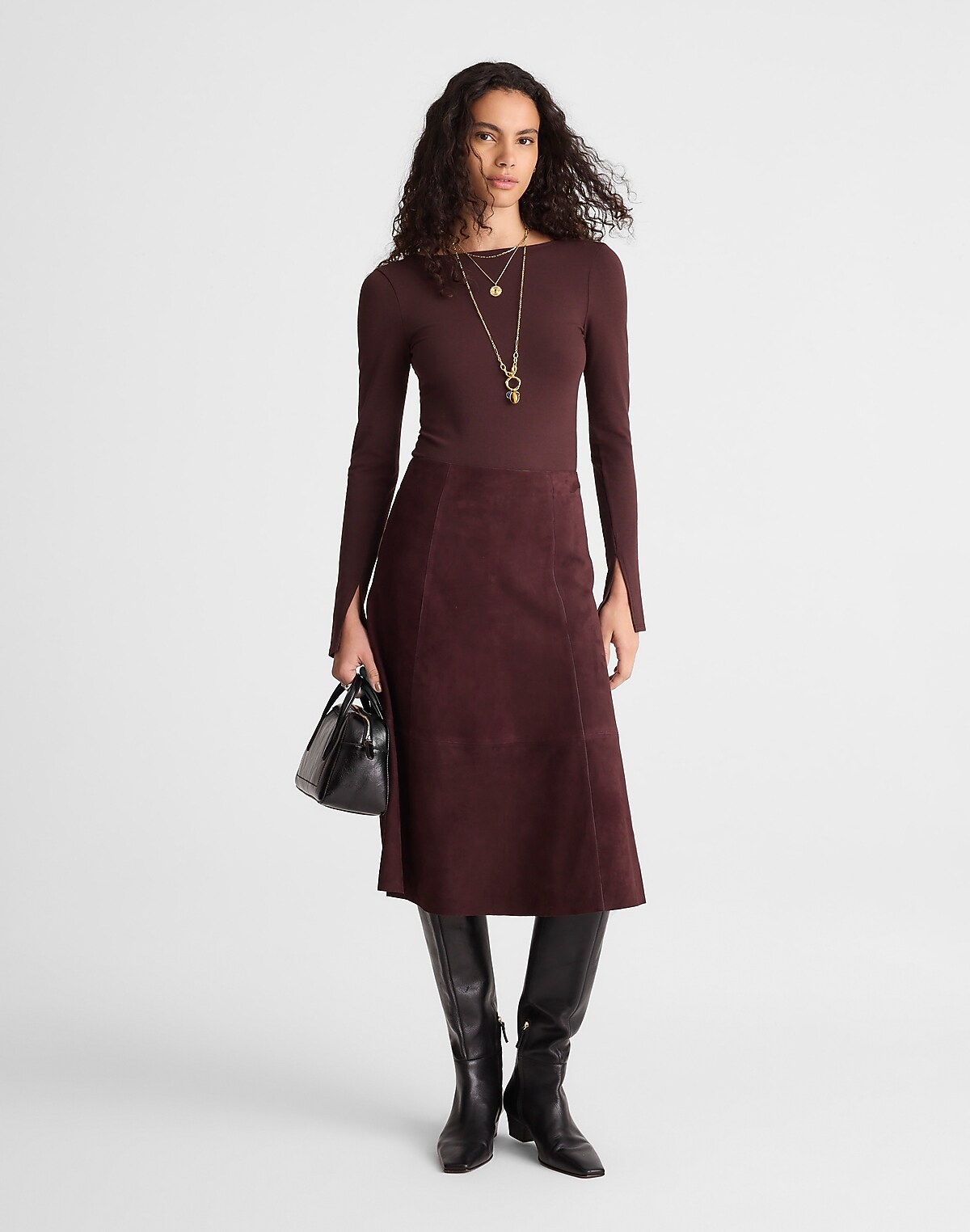 Seamed Midi Skirt in Suede
