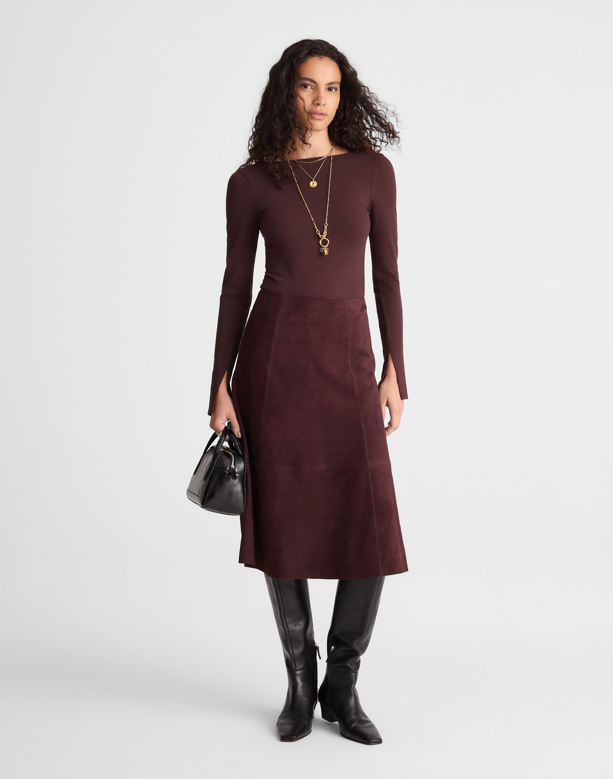 Madewell Seamed Midi Skirt In Burgundy