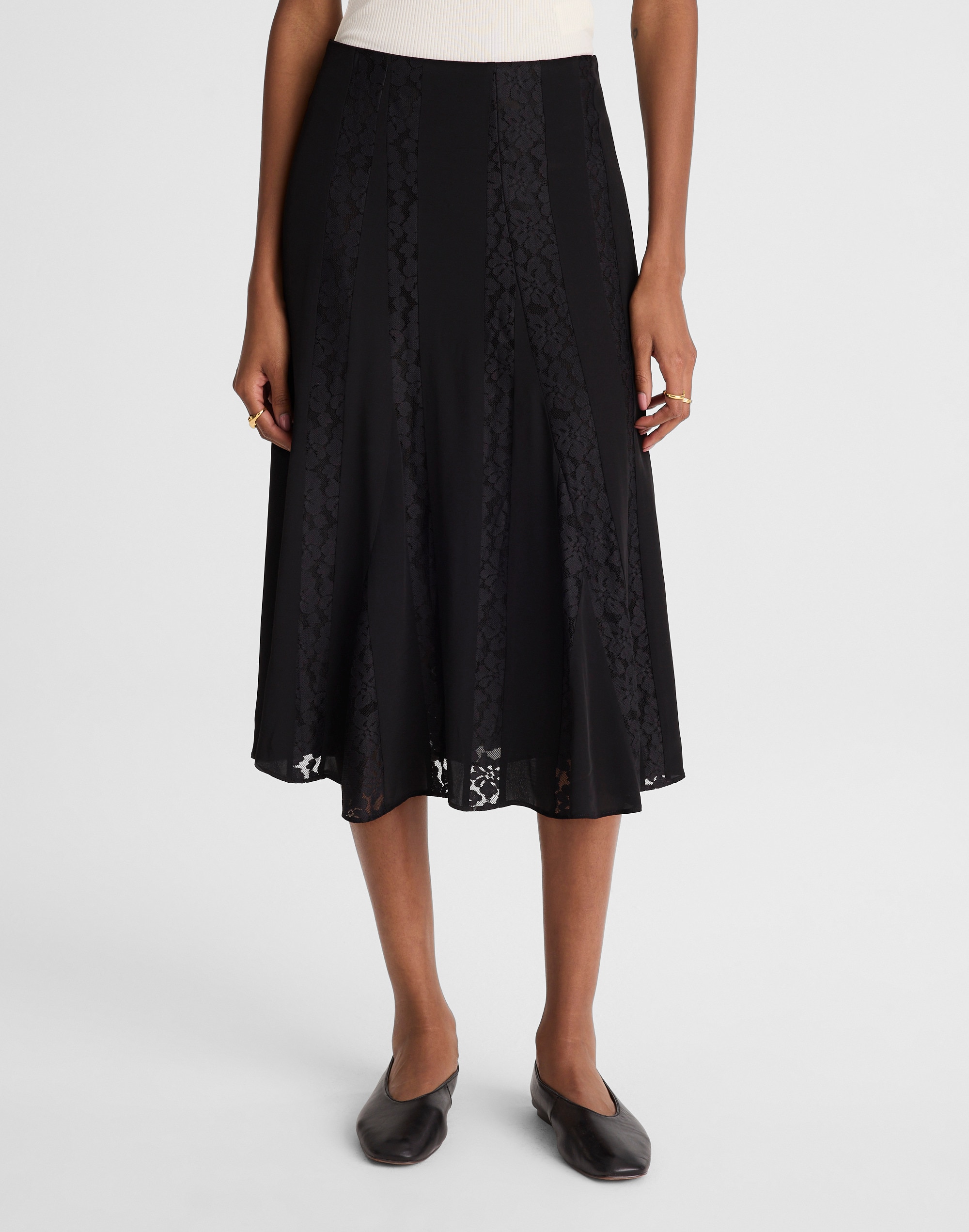 Madewell Asymmetric Lace Panel Midi Skirt In Black
