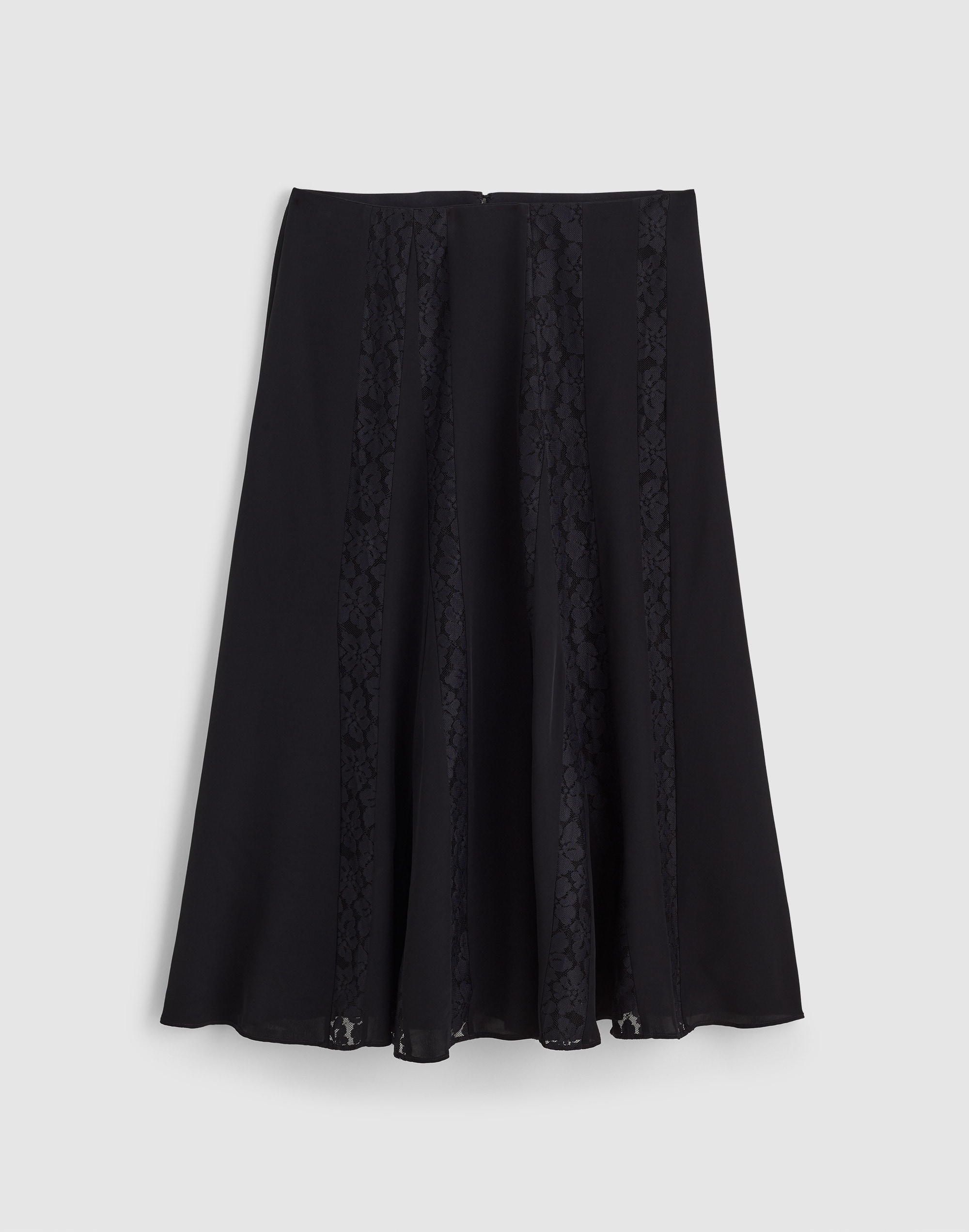 Asymmetric Lace Panel Midi Skirt
