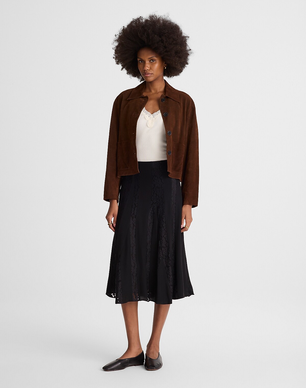 Asymmetric Lace Panel Midi Skirt