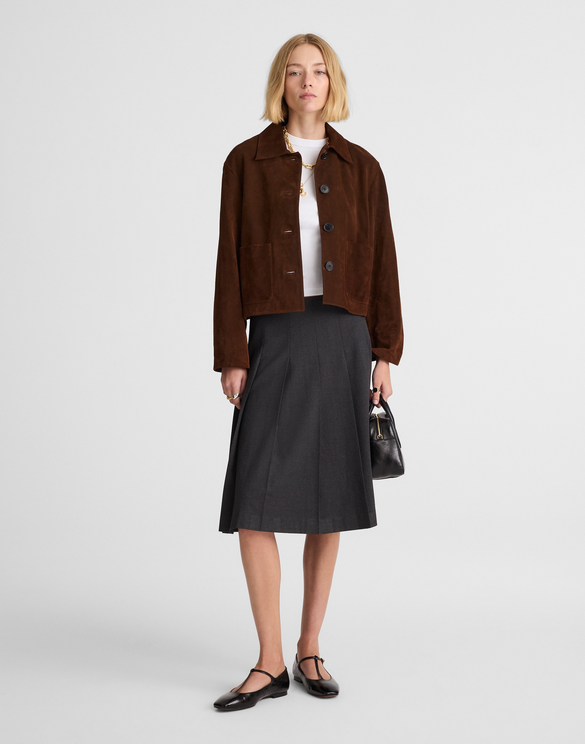 Madewell Pleated Midi Skirt In Gray