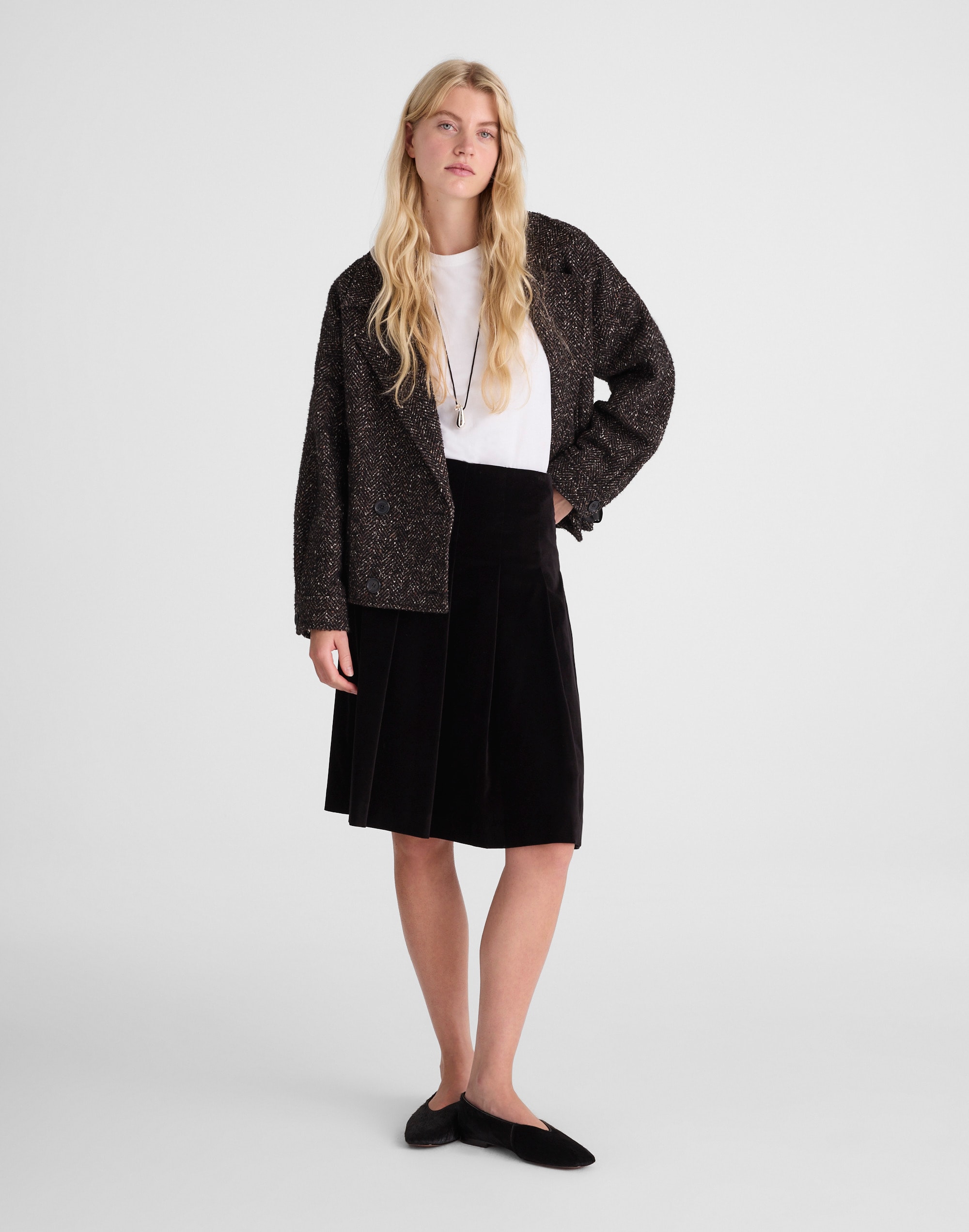 Madewell Pleated Midi Skirt In Black