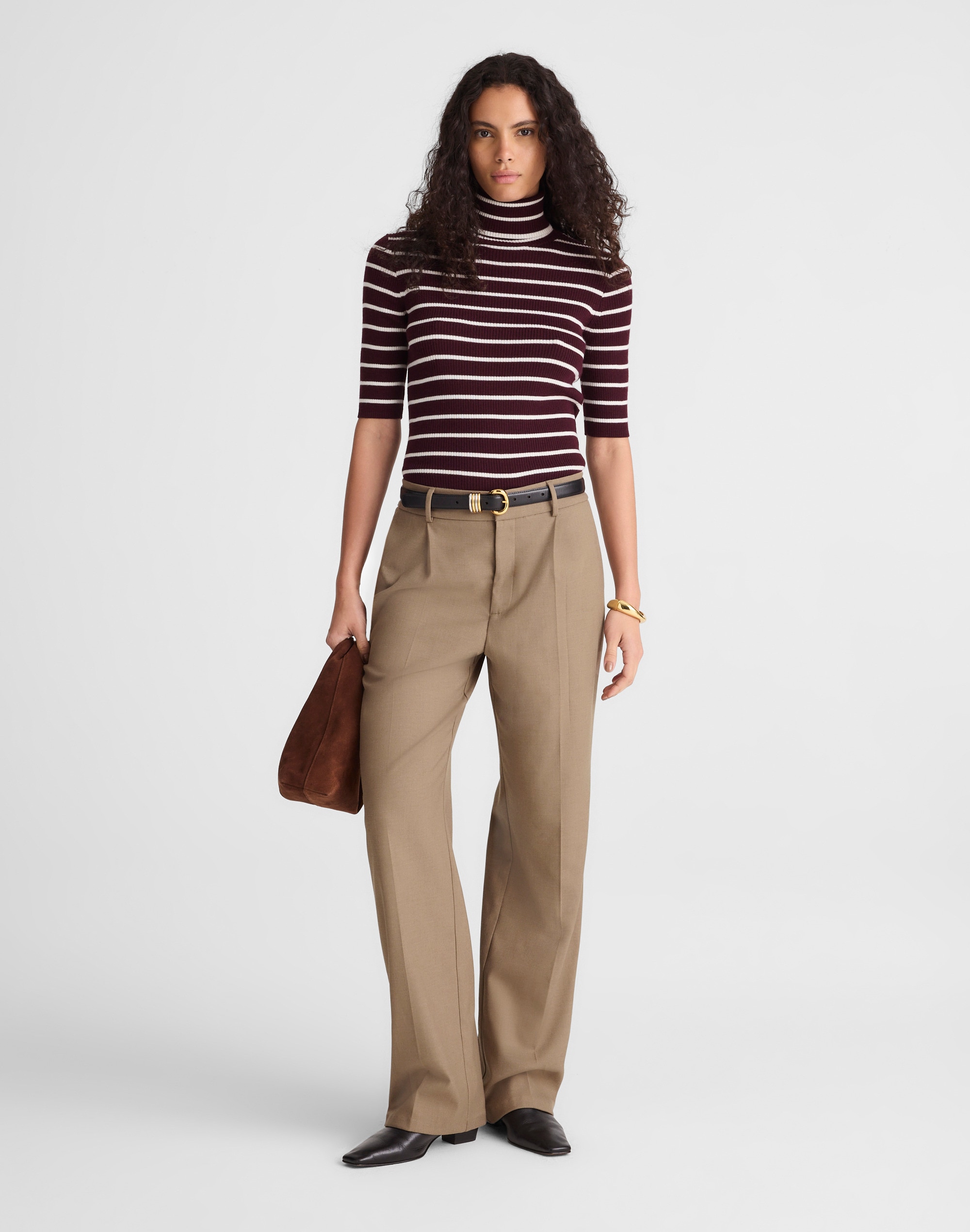 petite slouchy straight pants in brushed twill