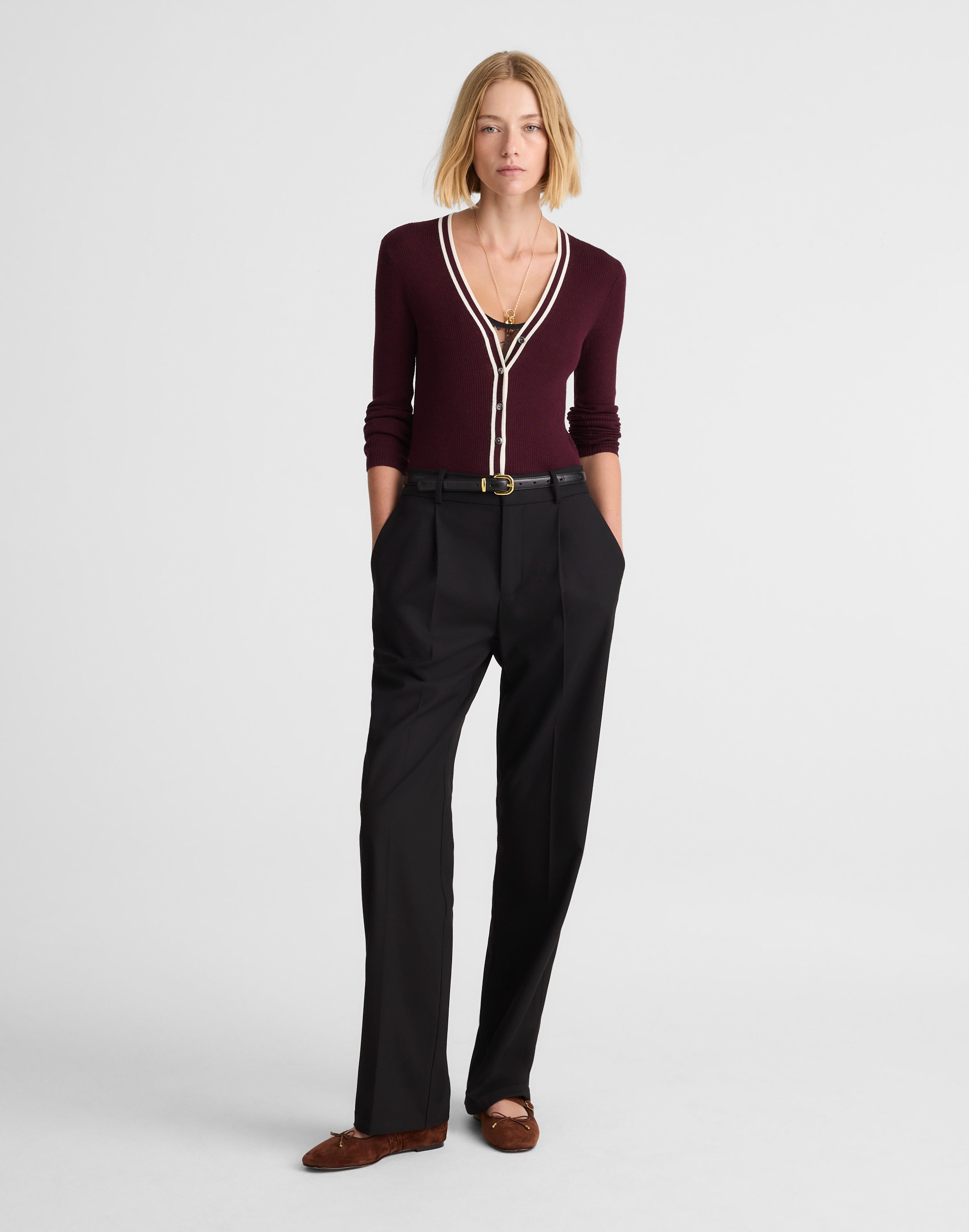 Petite Slouchy Straight Pants in Brushed Twill