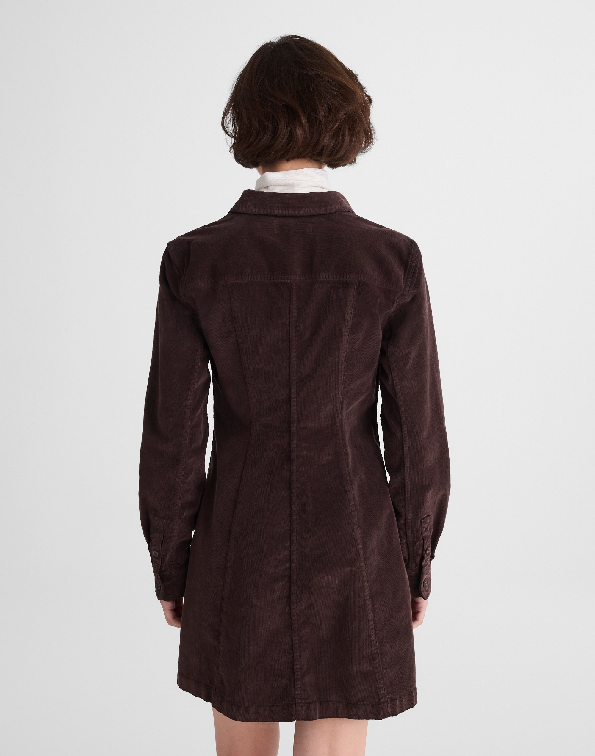 Seamed Button-Up Mini Dress Corduroy