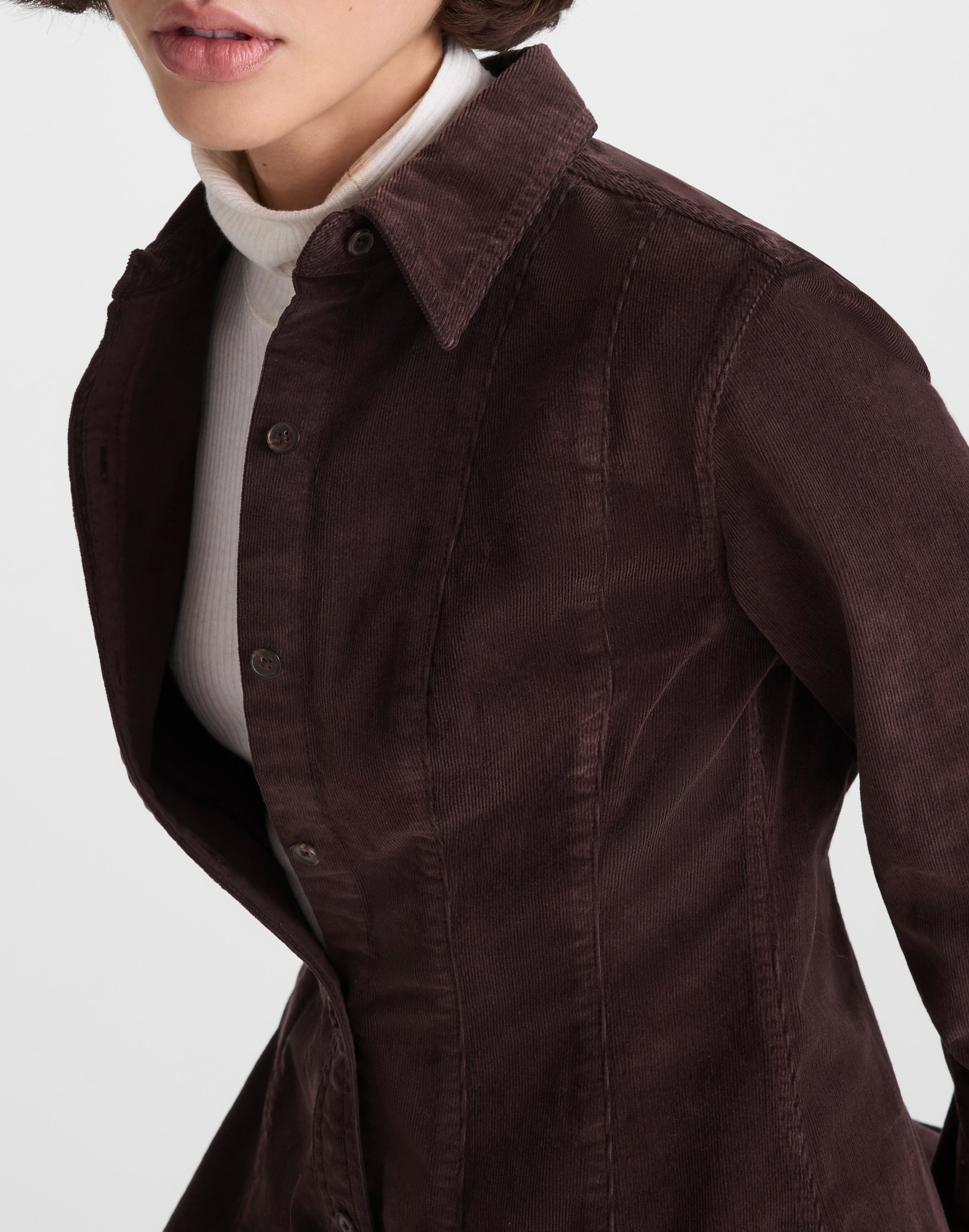 Seamed Button-Up Mini Dress Corduroy