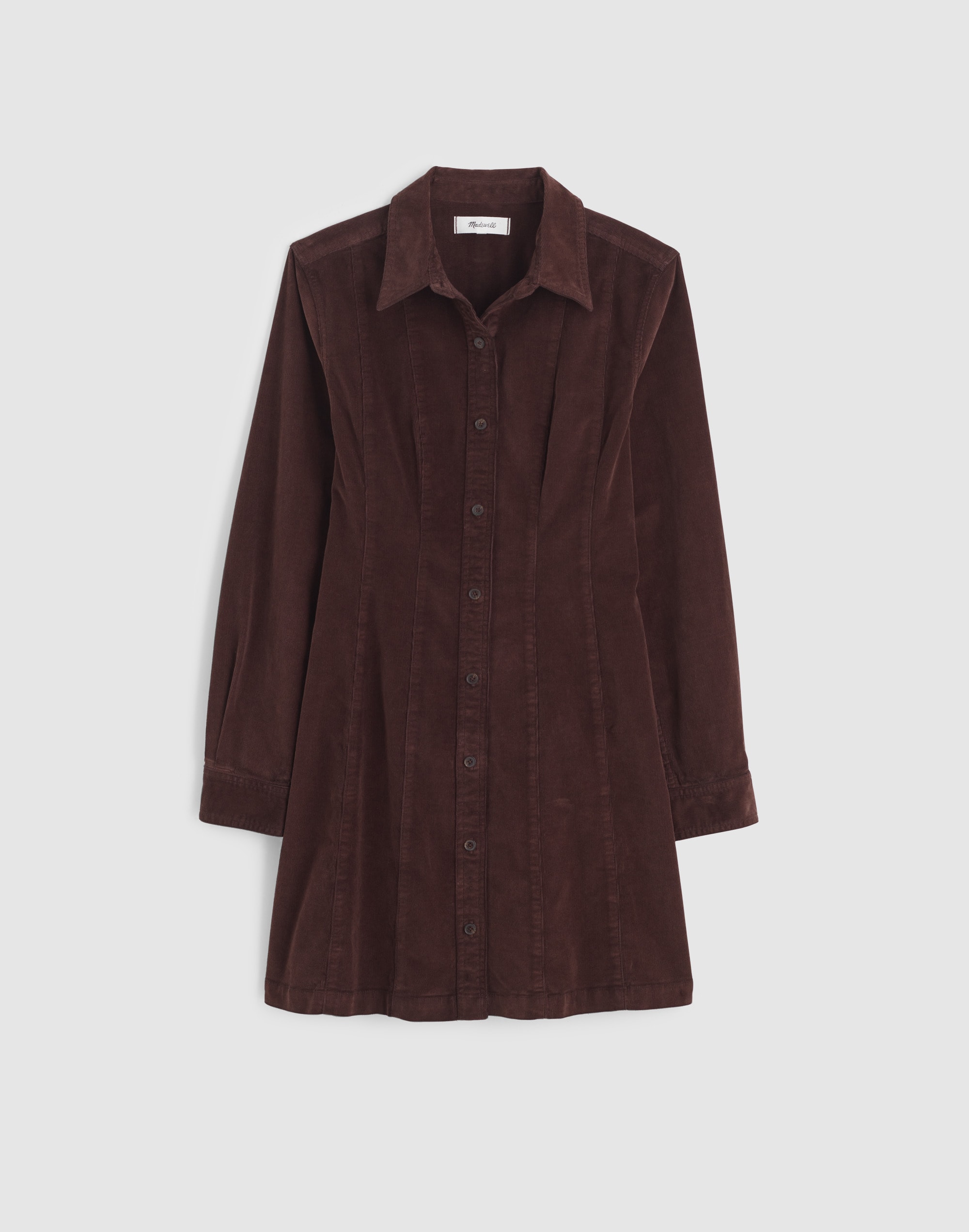 Seamed Button-Up Mini Dress Corduroy