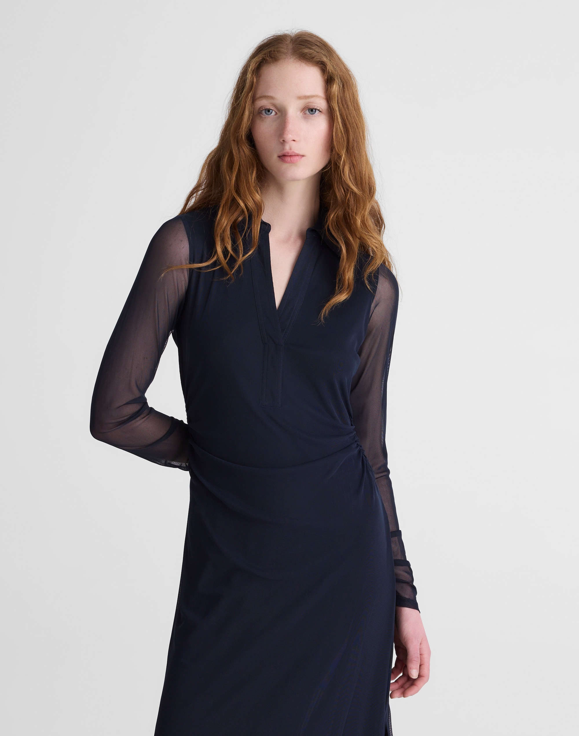 Long-Sleeve Polo Midi Dress