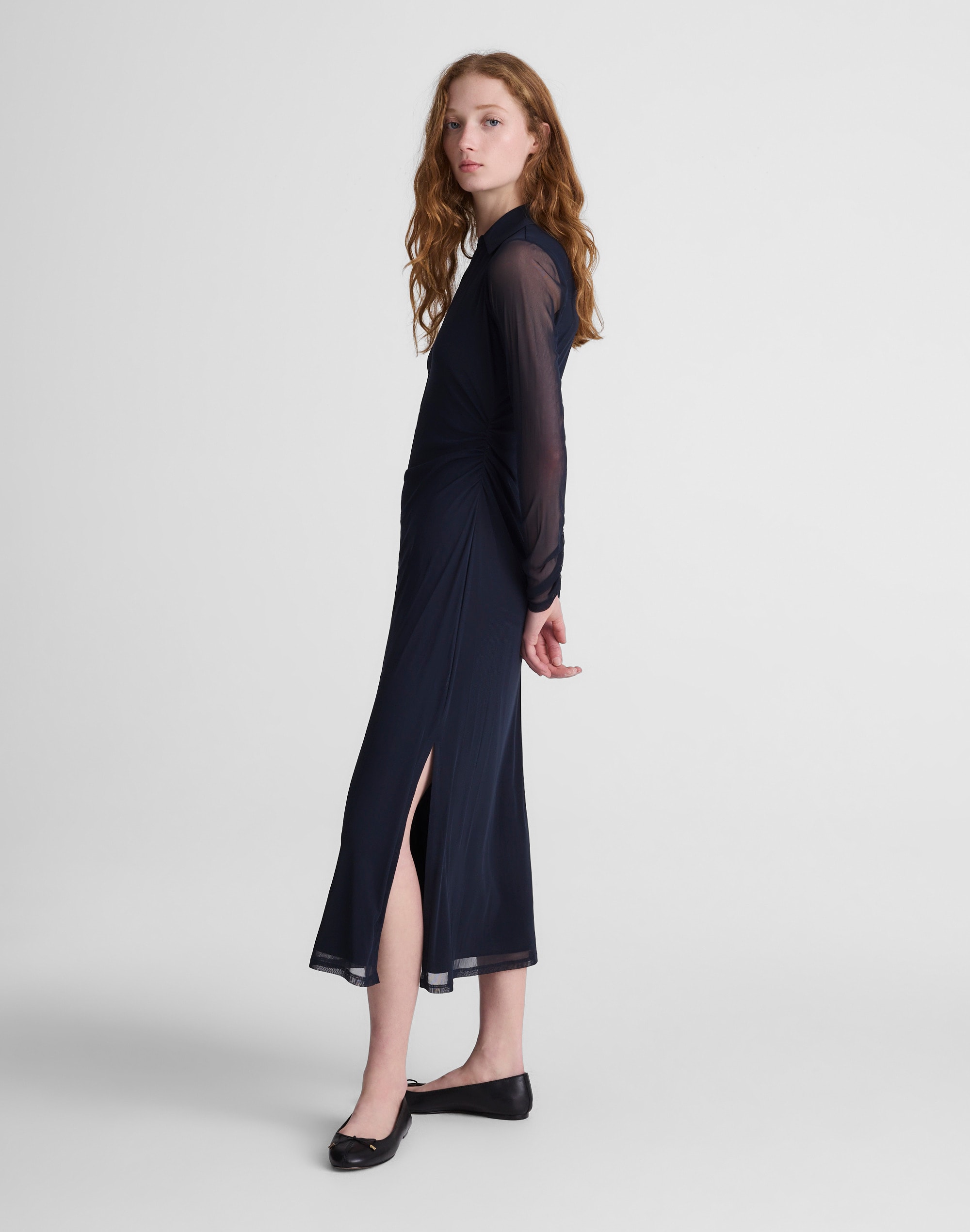 Long-Sleeve Polo Midi Dress