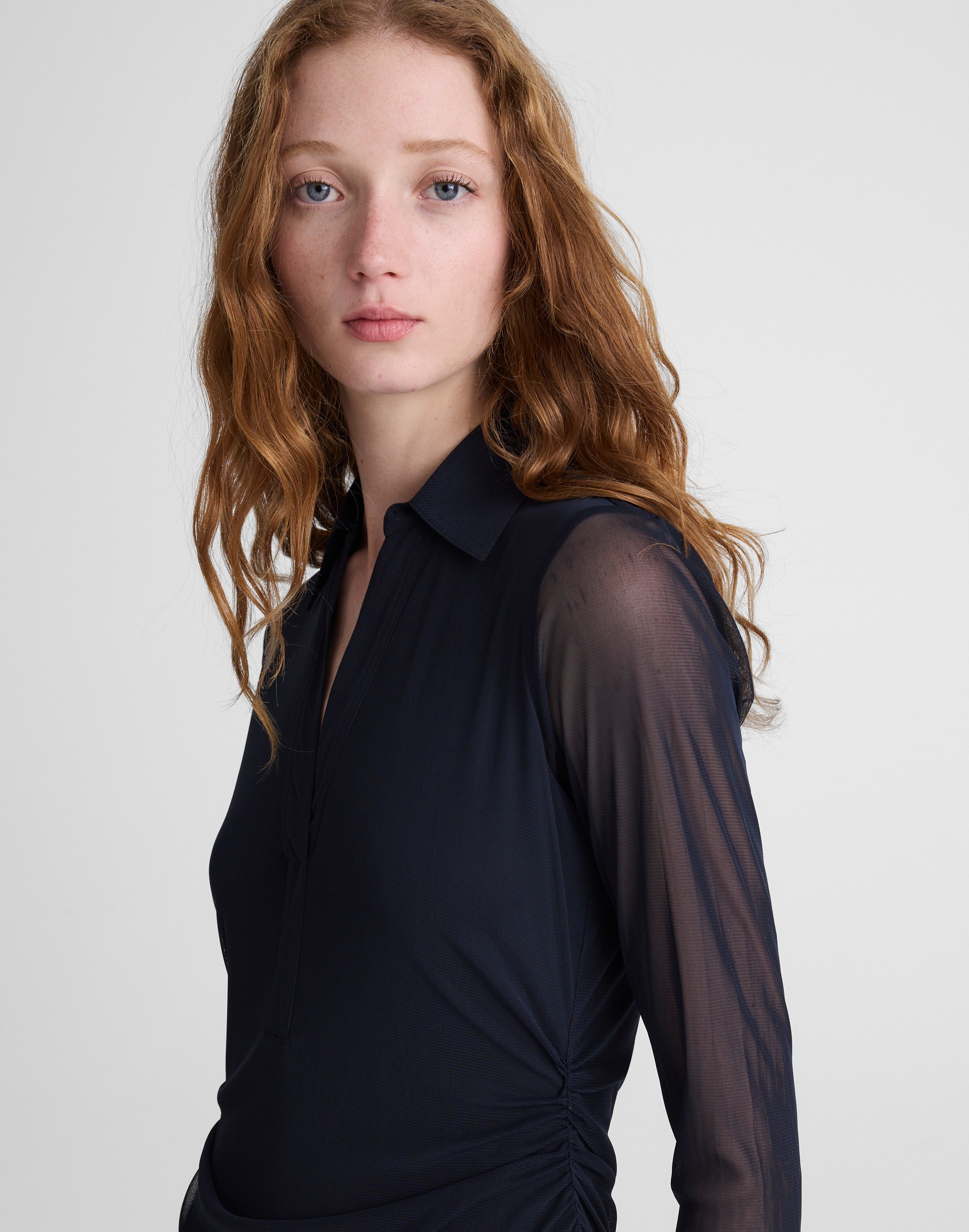 Long-Sleeve Polo Midi Dress