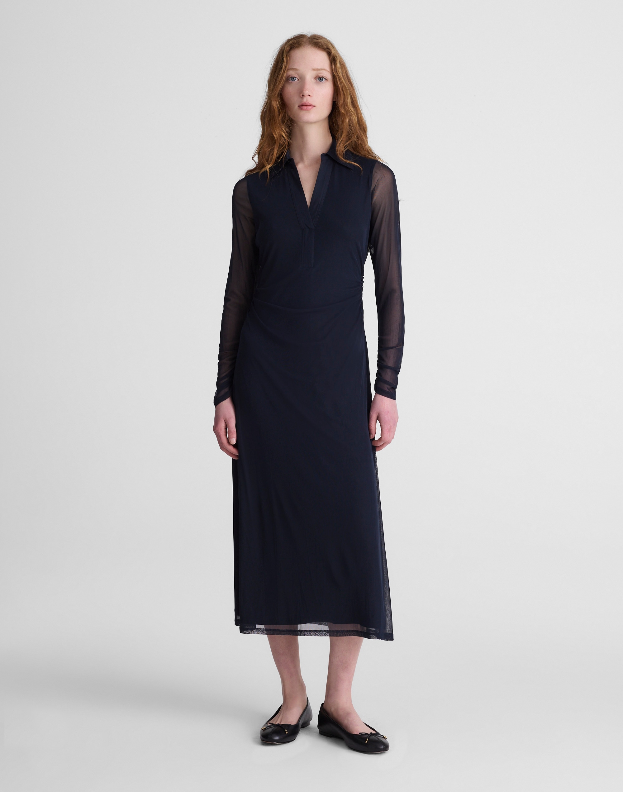 Long-Sleeve Polo Midi Dress