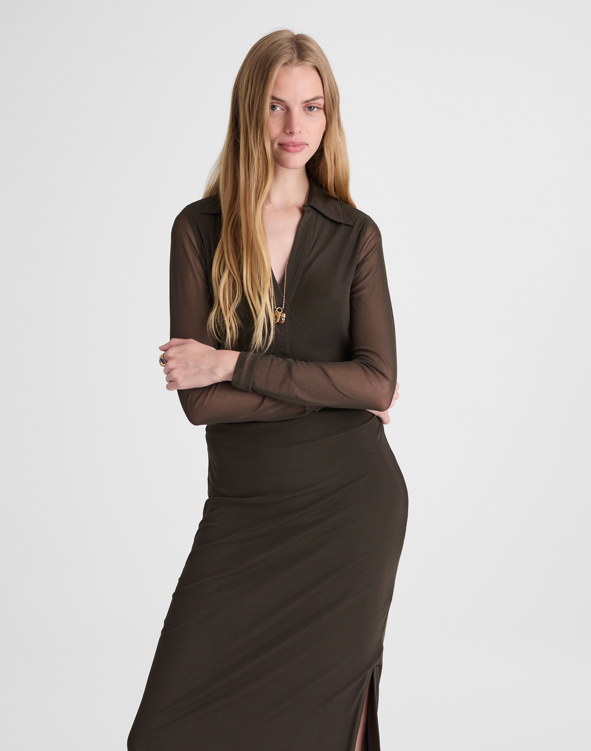 Madewell Long-sleeve Polo Midi Dress In Green