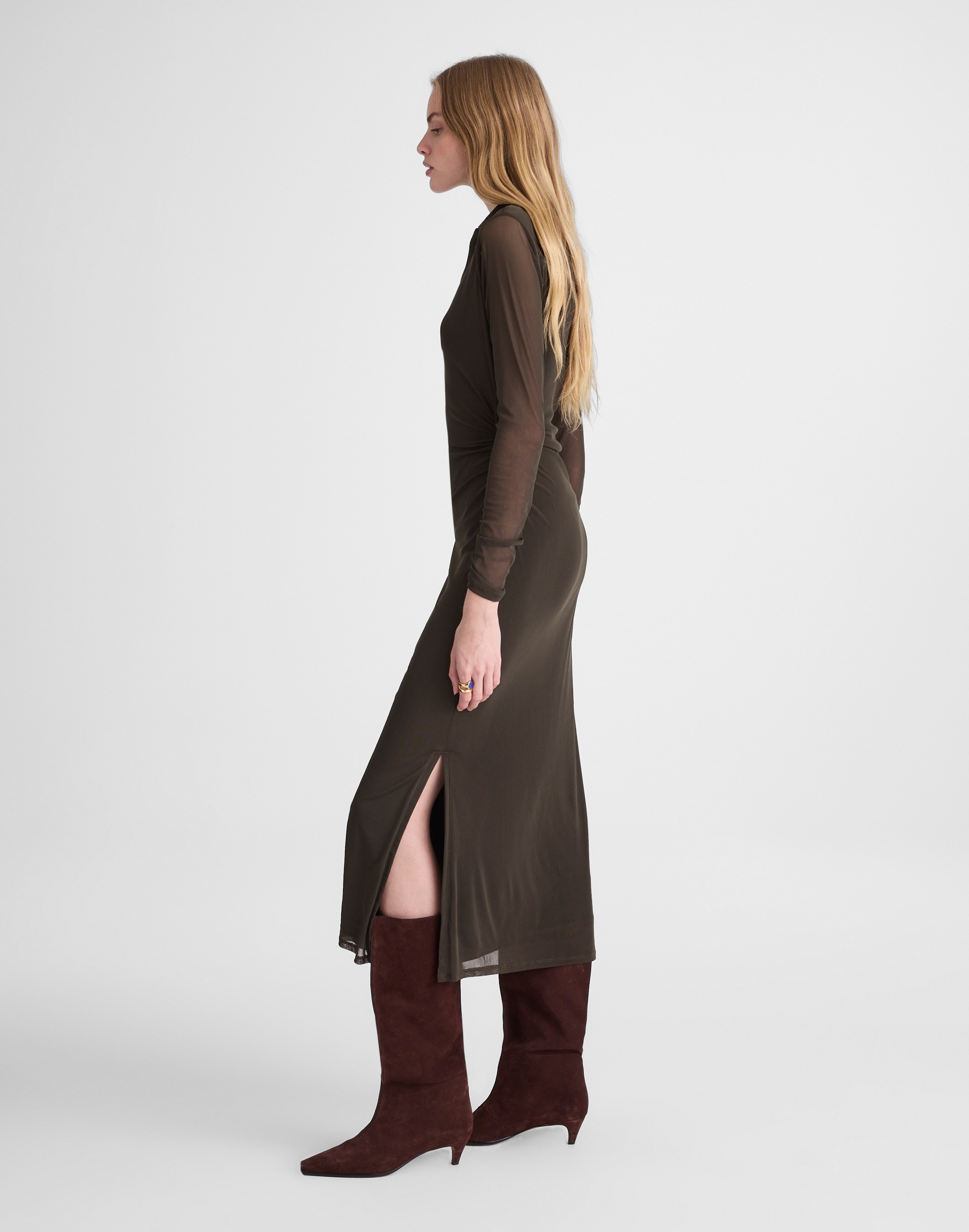 Long-Sleeve Polo Midi Dress