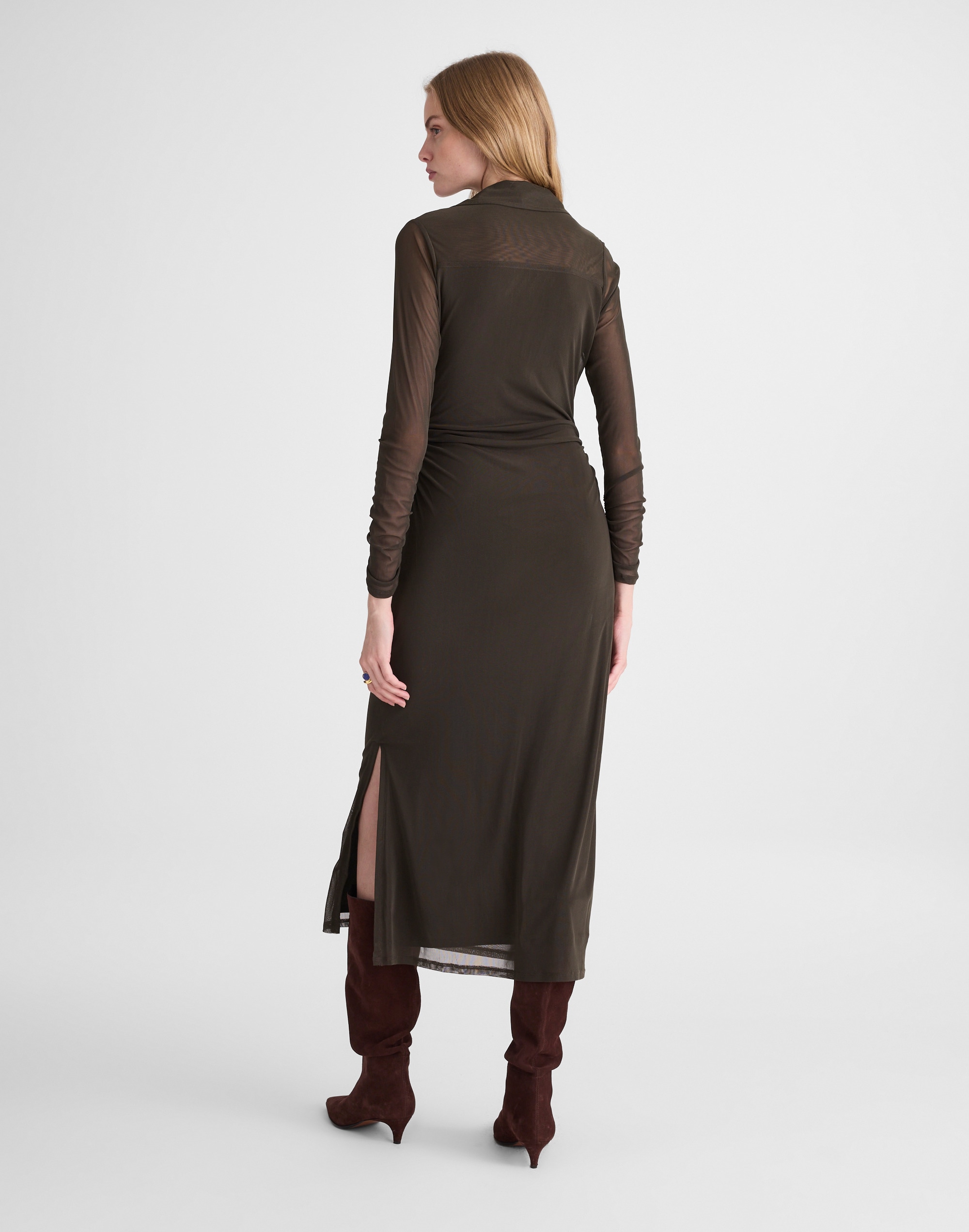 Long-Sleeve Polo Midi Dress