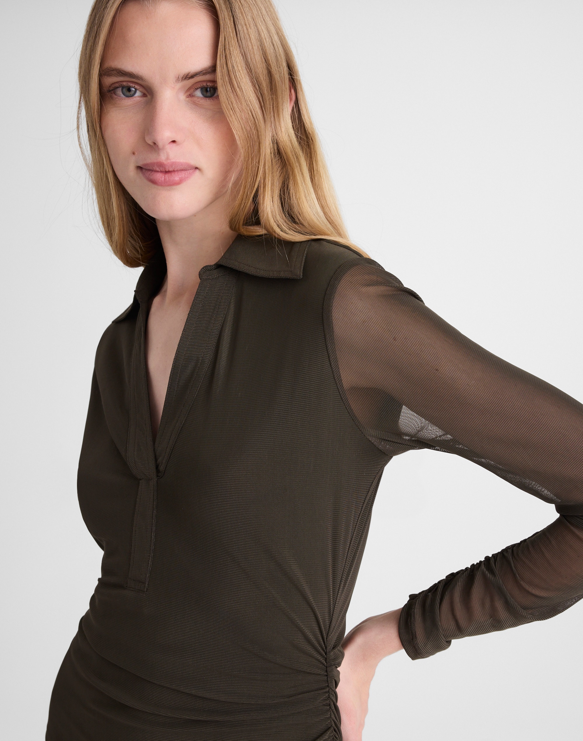 Long-Sleeve Polo Midi Dress