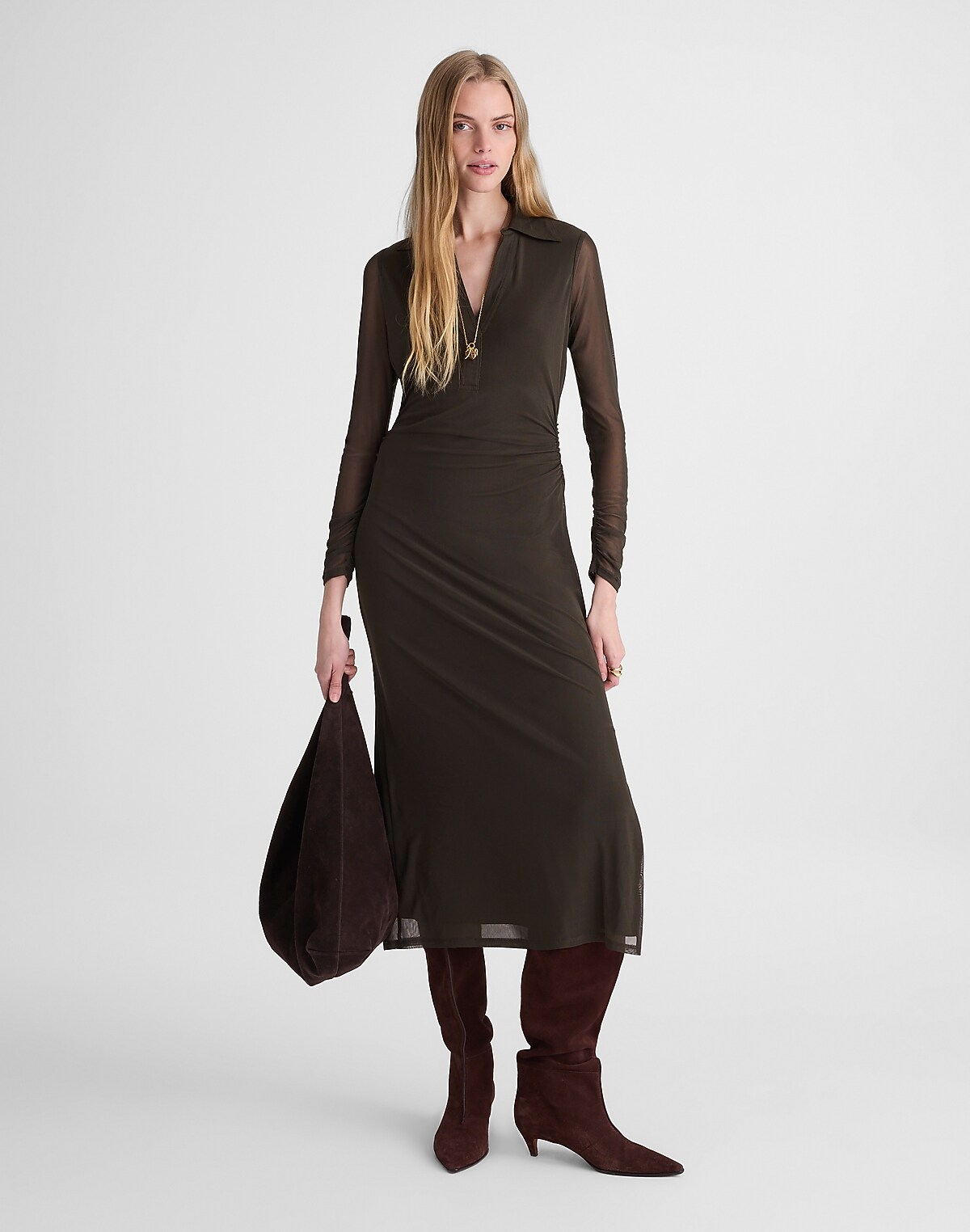 Long-Sleeve Polo Midi Dress