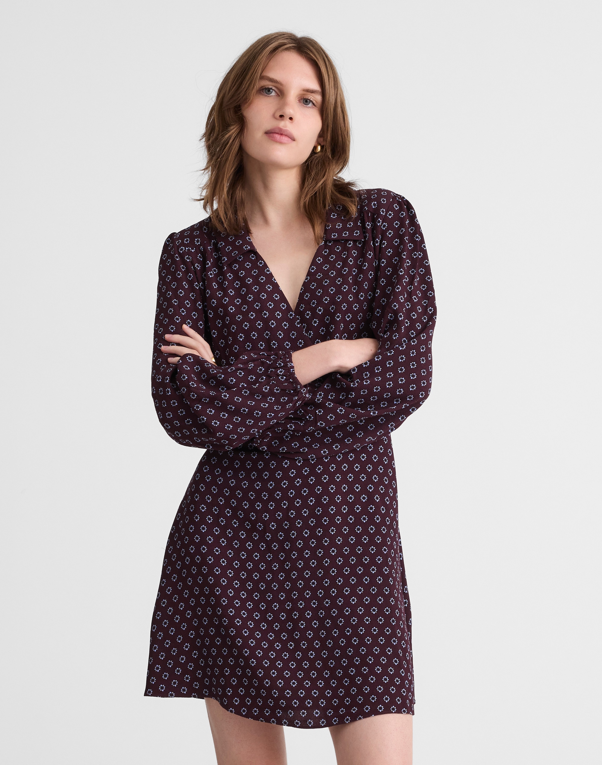 Puff-Sleeve Mini Wrap Shirtdress Alternate Image 1