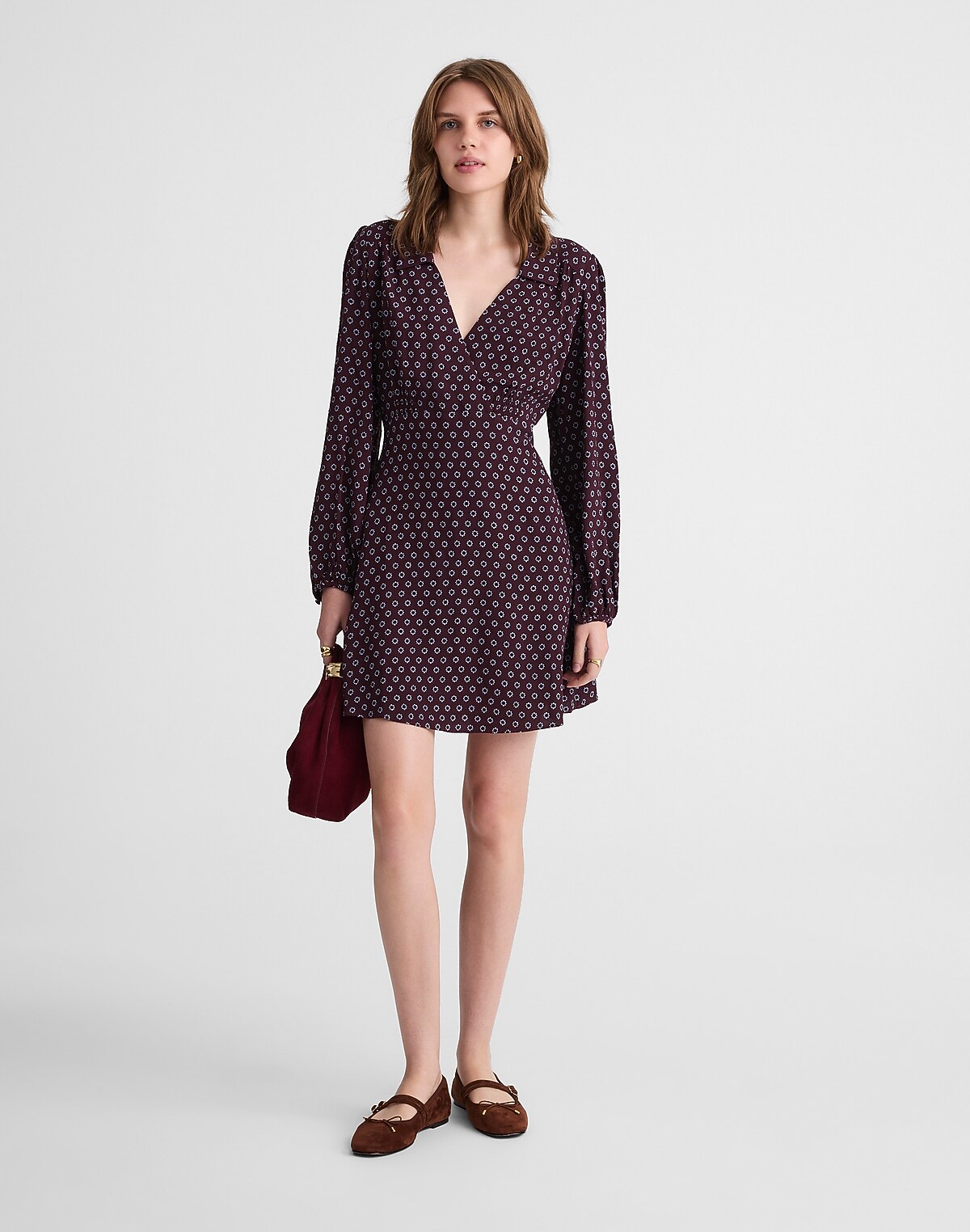 Puff-Sleeve Mini Wrap Shirtdress