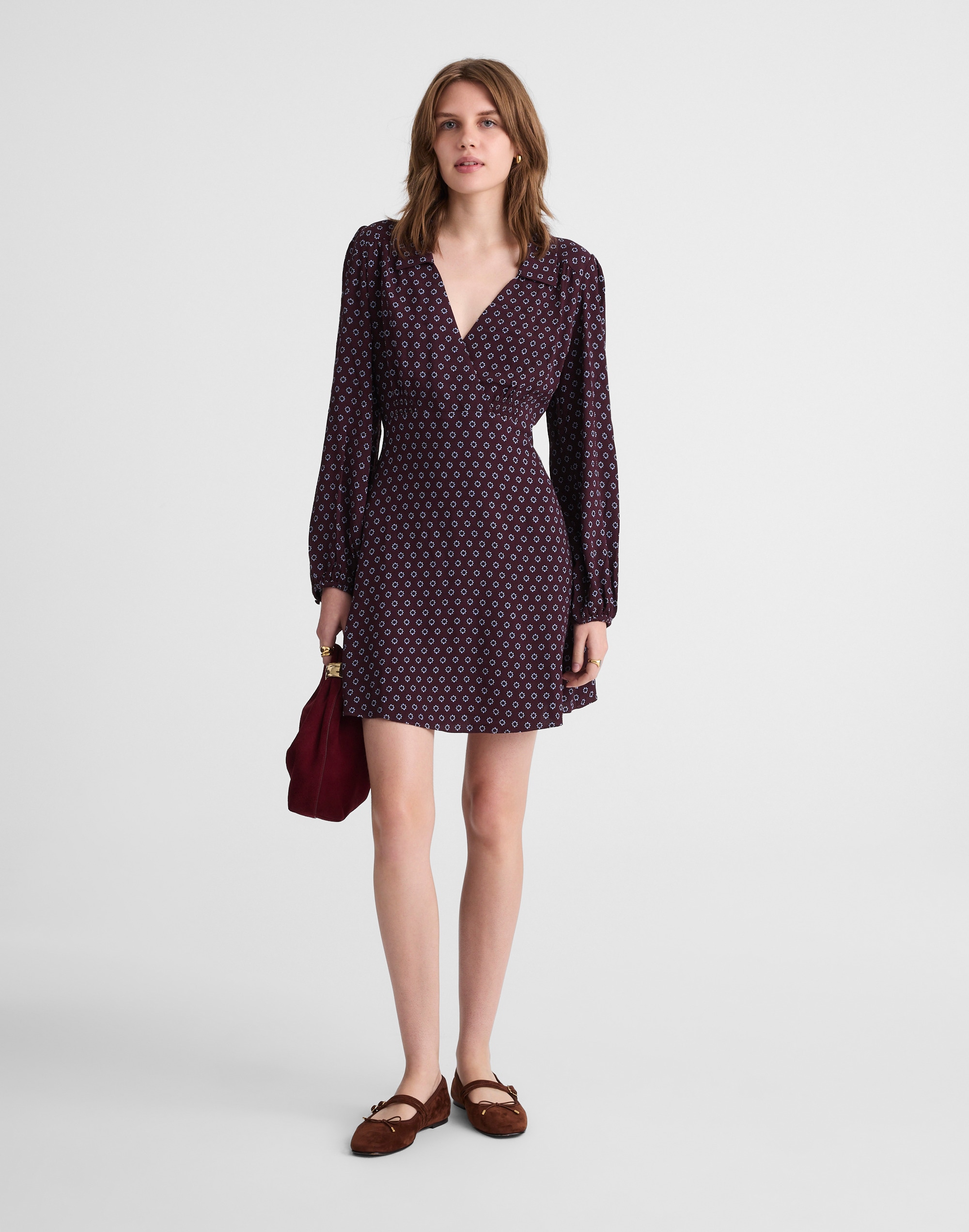Madewell Puff-sleeve Mini Wrap Shirtdress In Purple