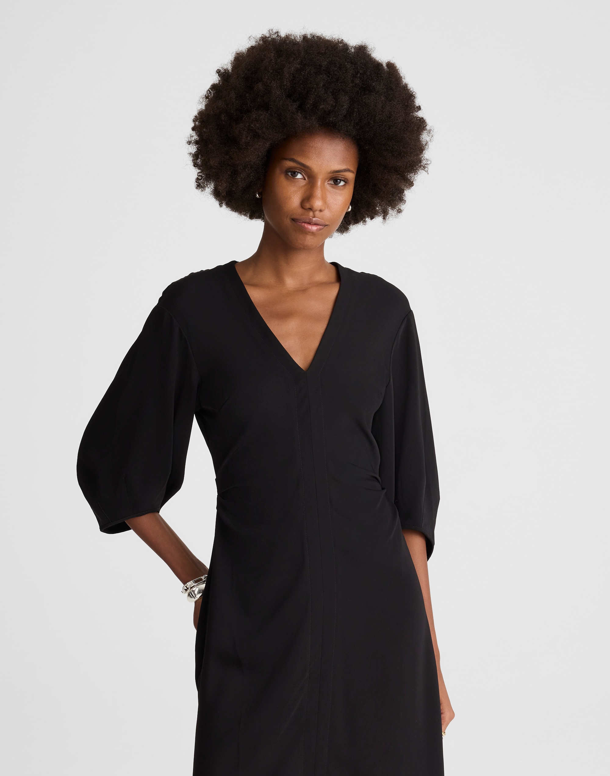 V-Neck Ruched Midi Dress