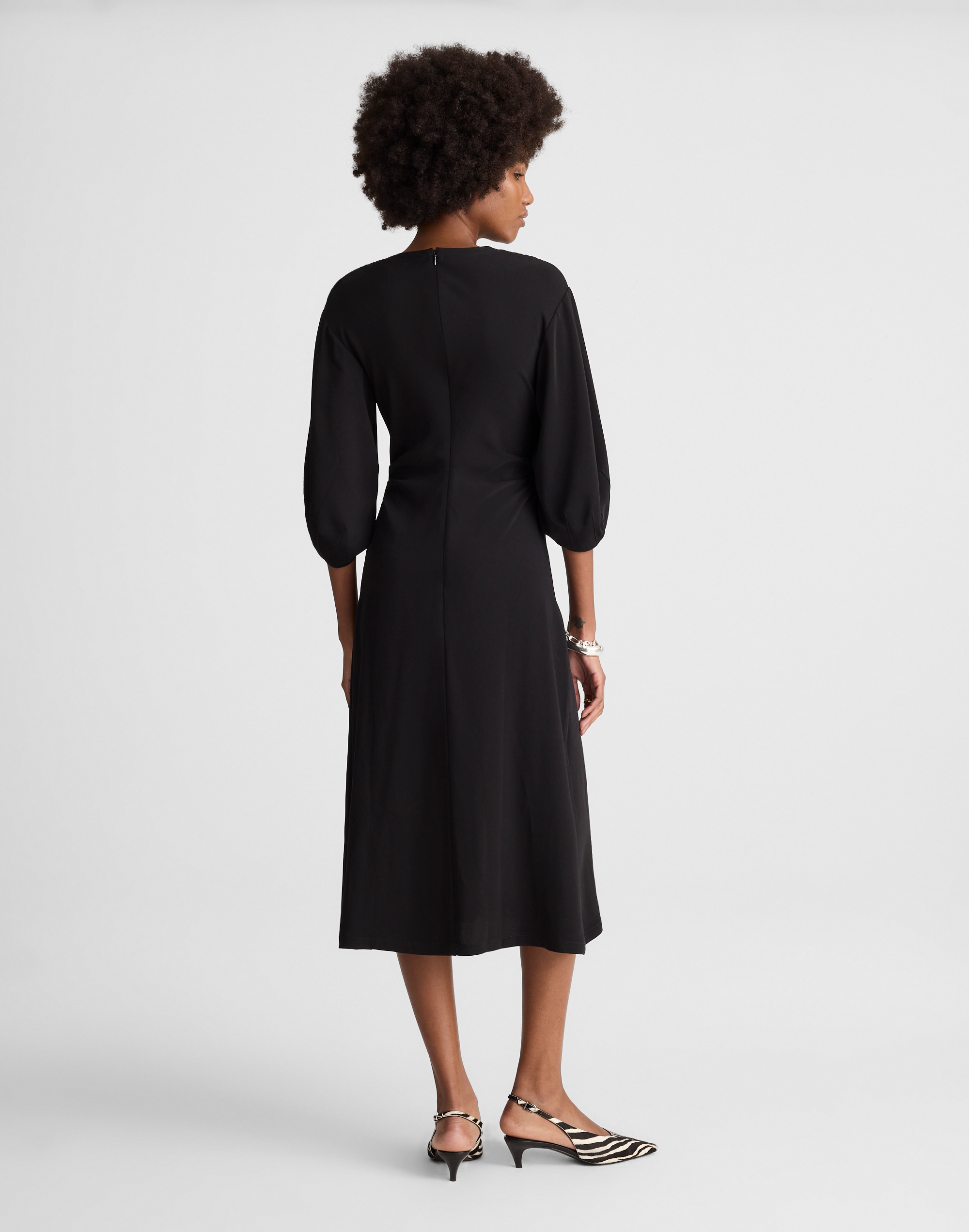 V-Neck Ruched Midi Dress