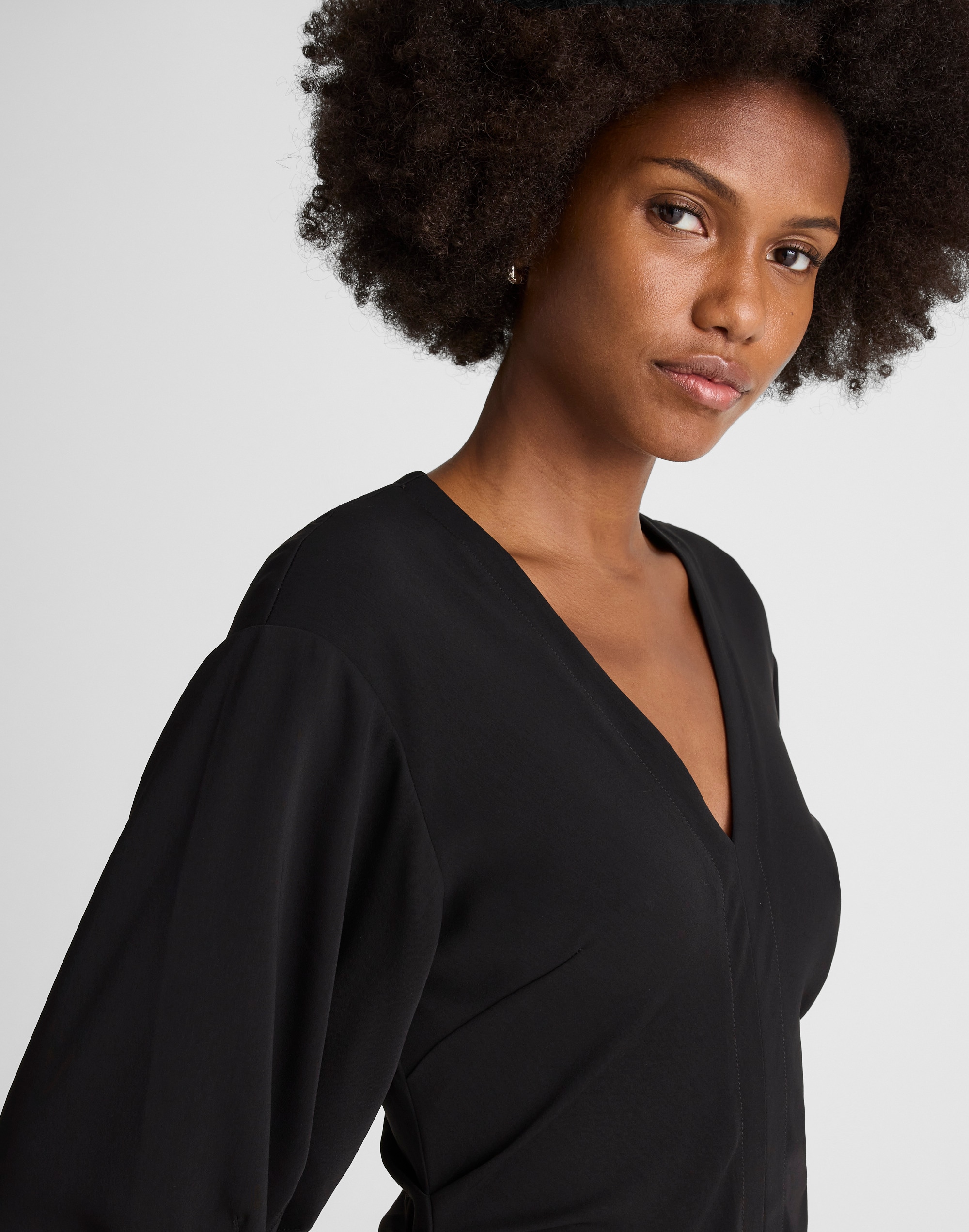 V-Neck Ruched Midi Dress