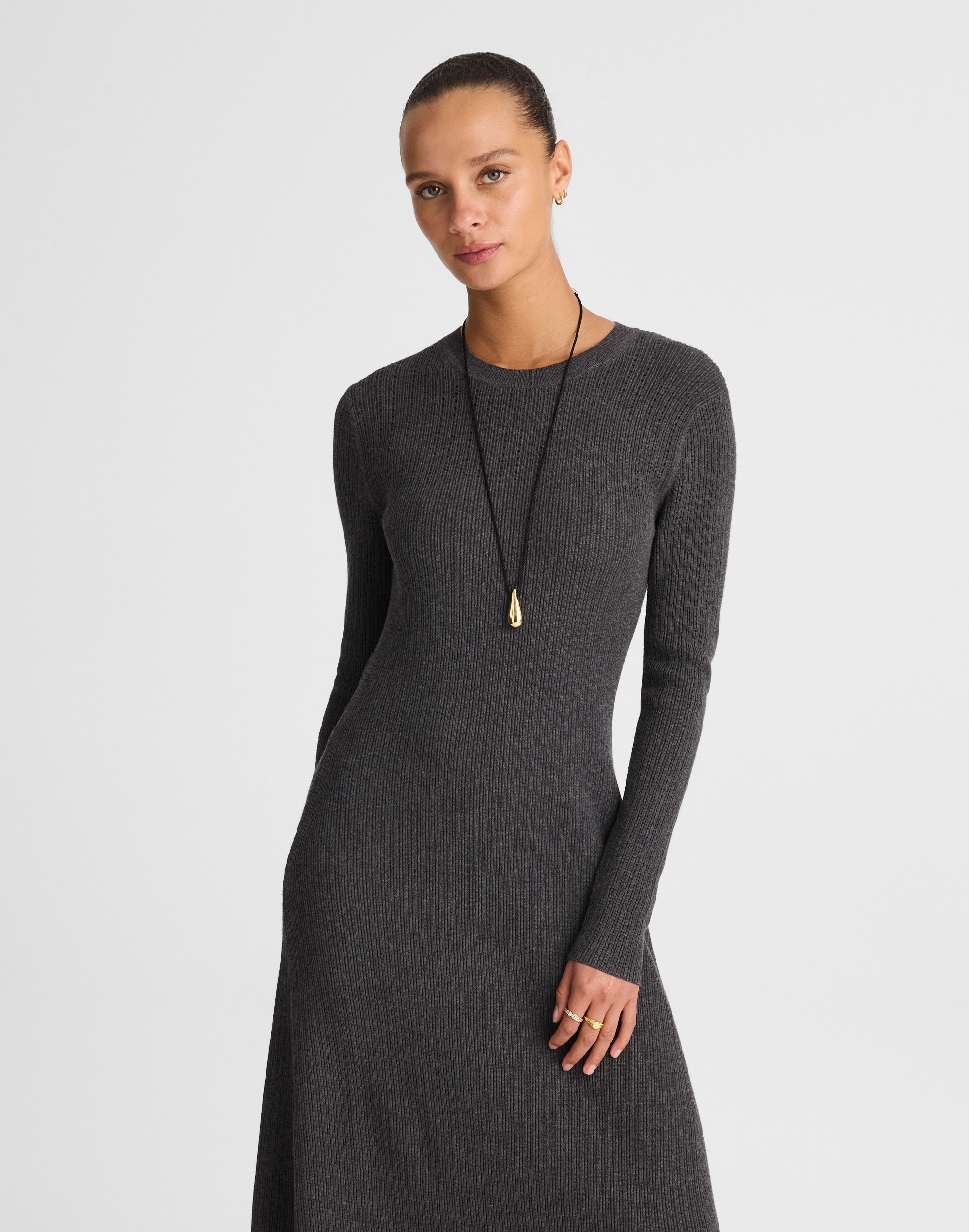 Madewell The Signature Knit Crewneck Midi Dress In Gray