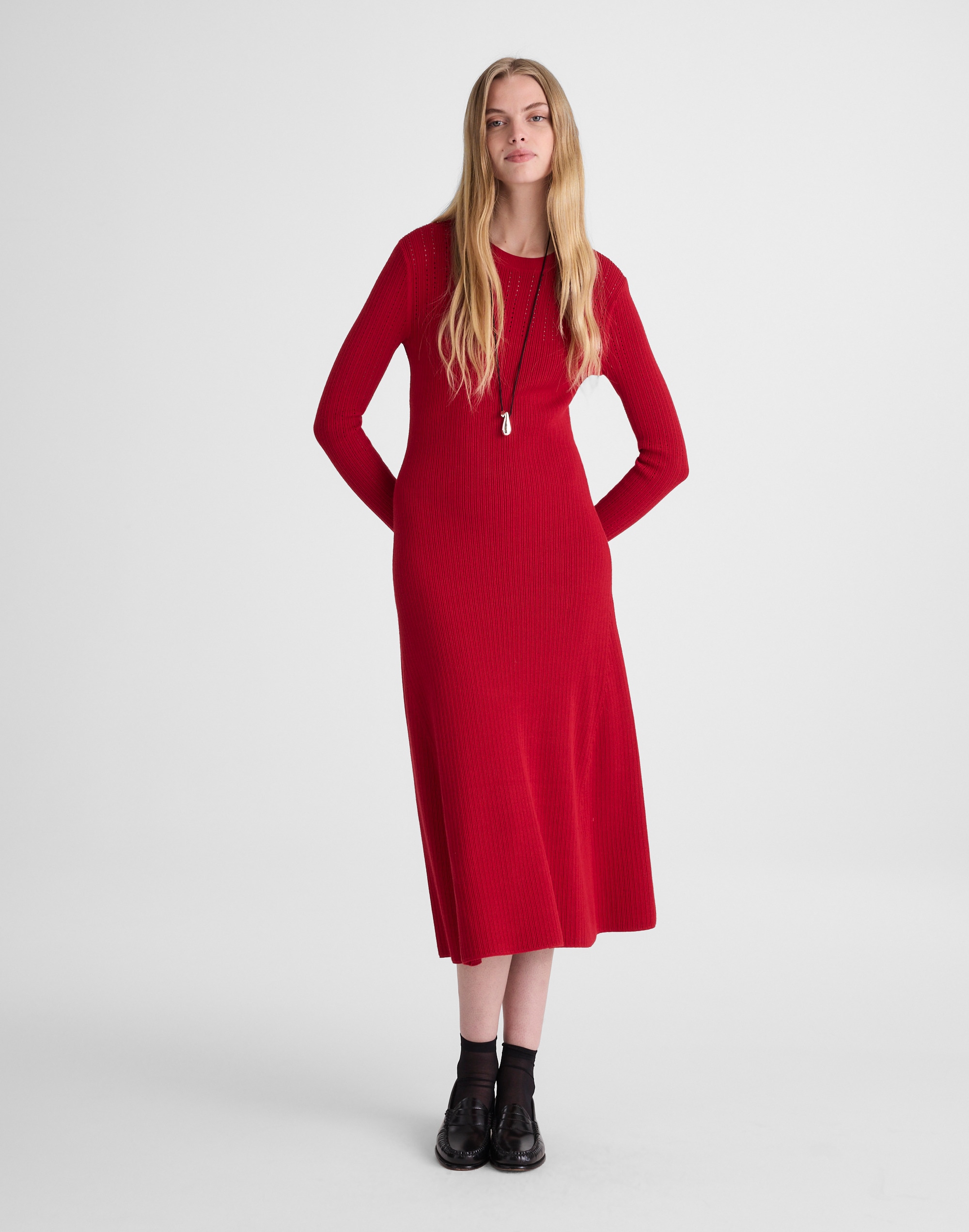 Madewell The Signature Knit Crewneck Midi Dress In Red