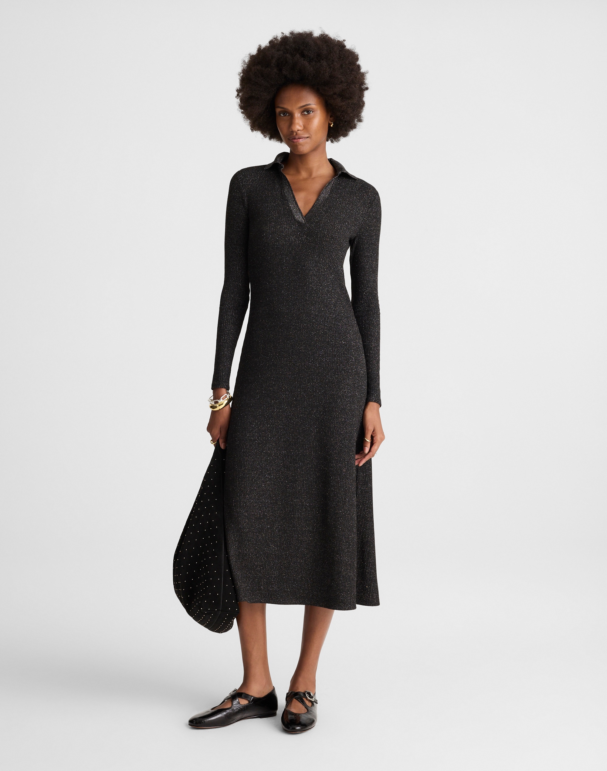 Ribbed Y-Neck Polo Maxi Dress