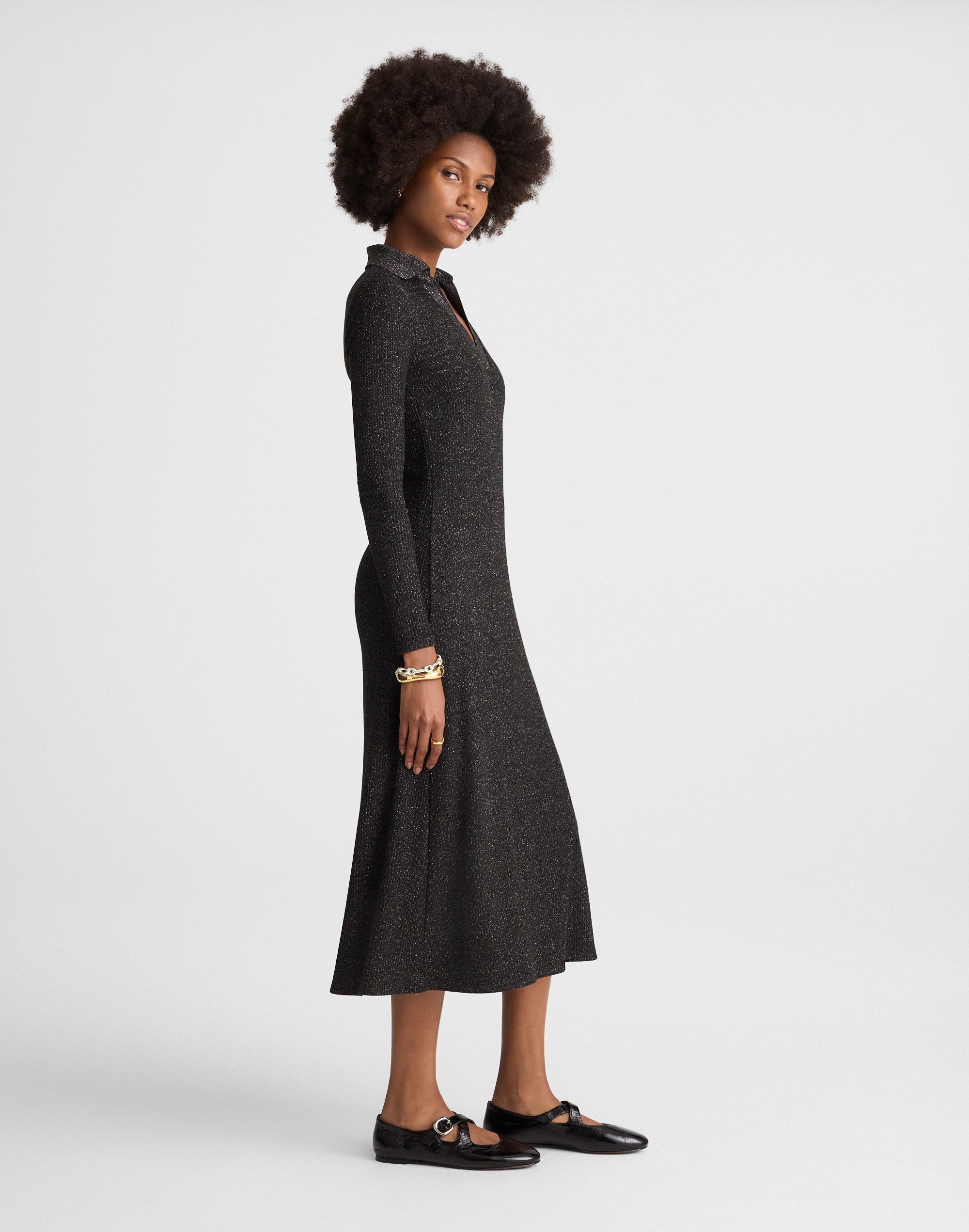 Ribbed Y-Neck Polo Maxi Dress