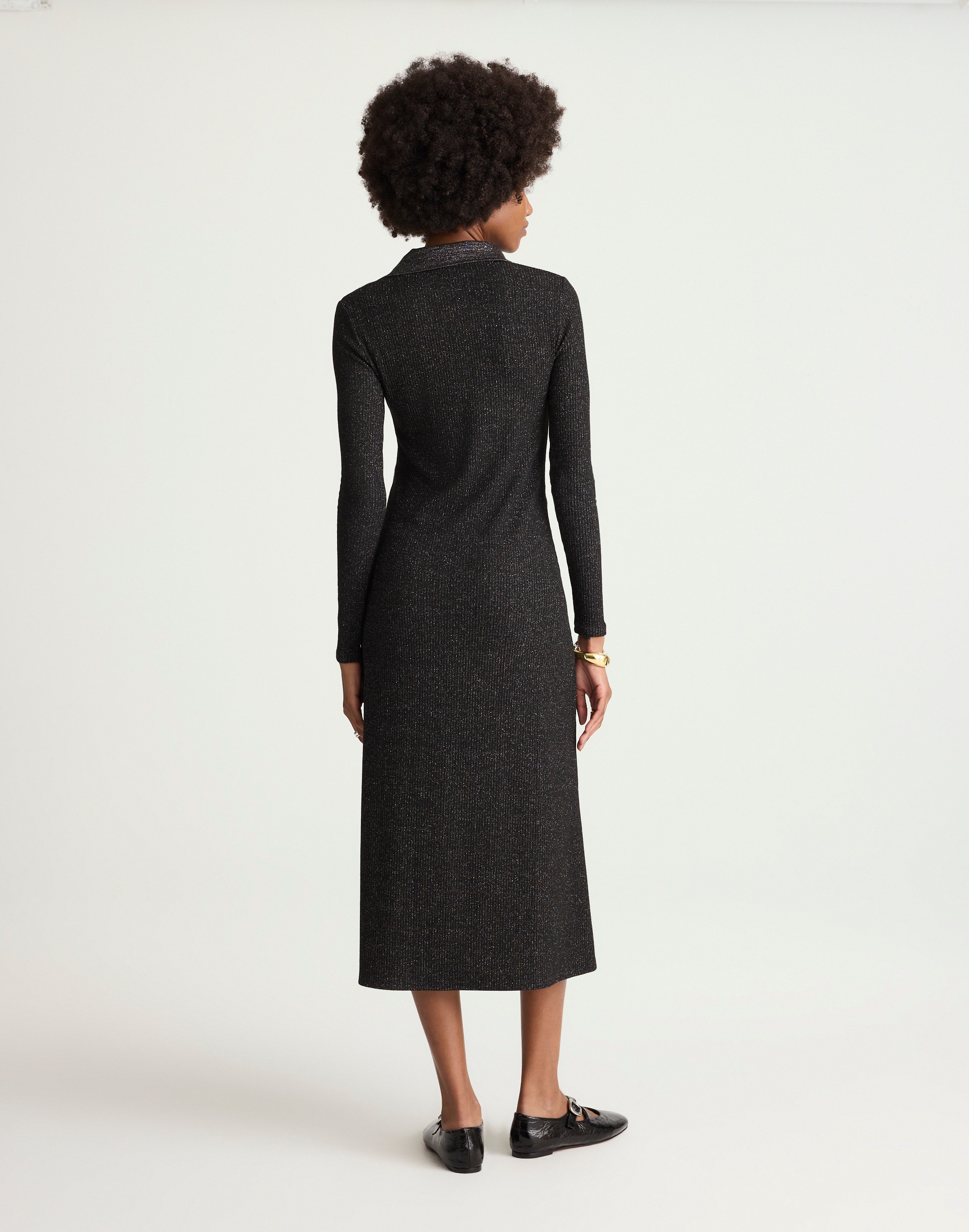 Ribbed Y-Neck Polo Maxi Dress