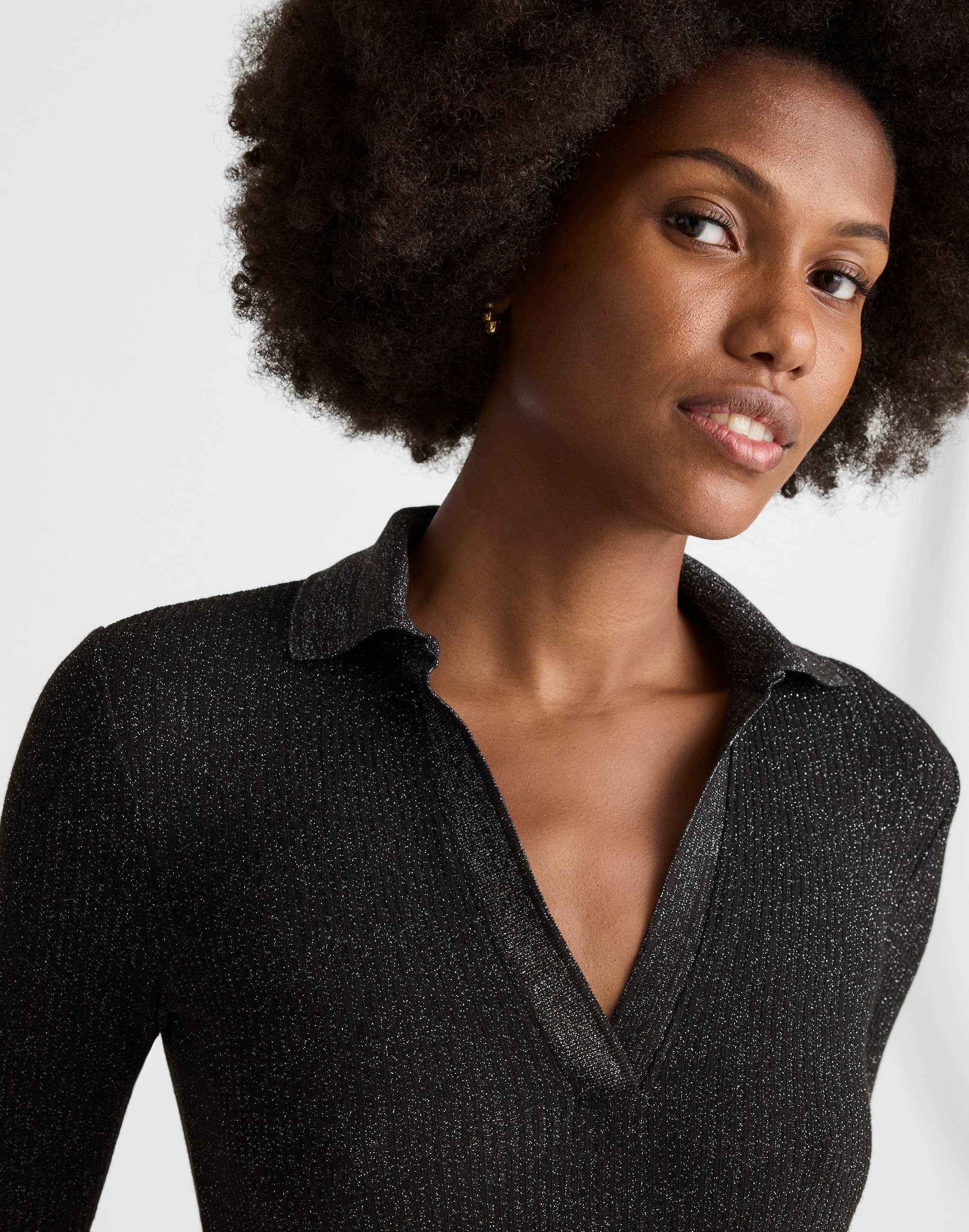 Ribbed Y-Neck Polo Maxi Dress