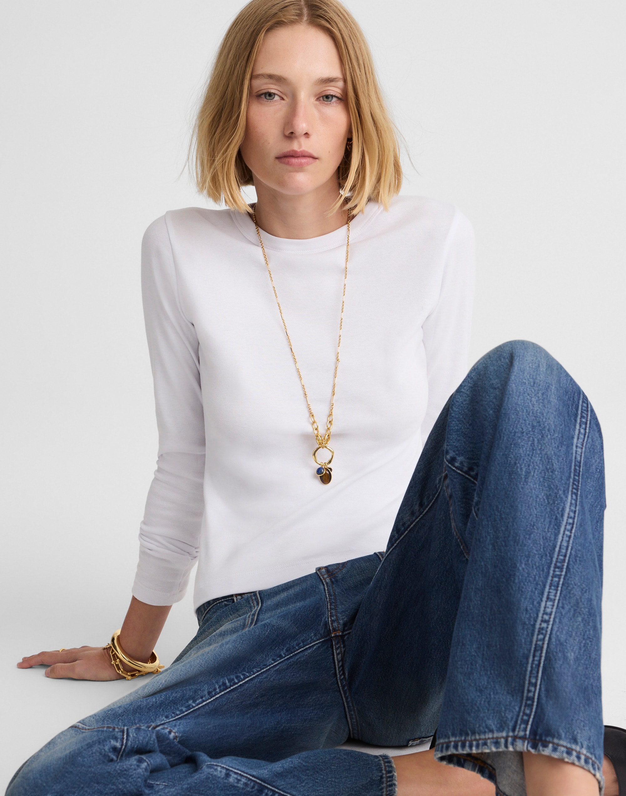 the '90s crewneck long-sleeve tee in compact cotton