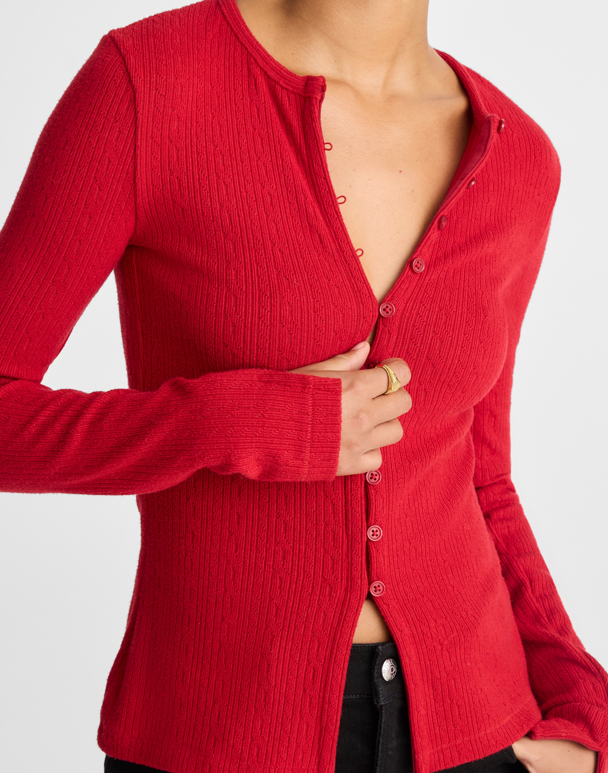 Pointelle Cutaway Cardigan
