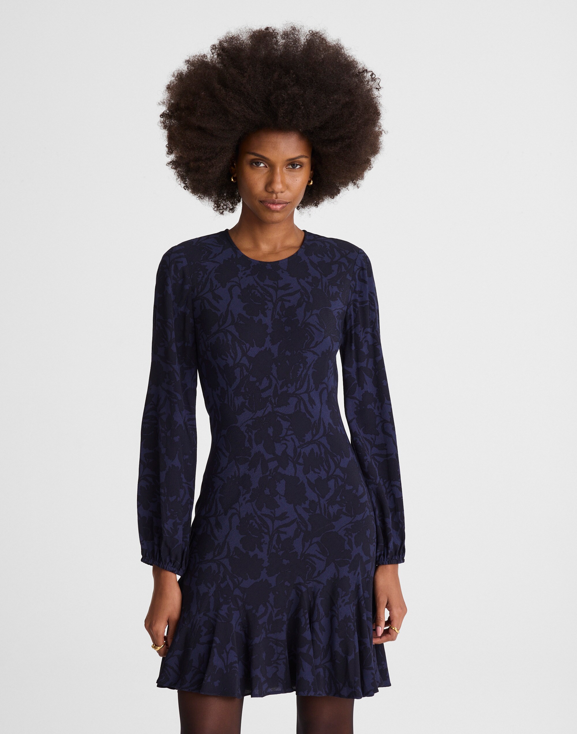 Puff-Sleeve Flare Mini Dress