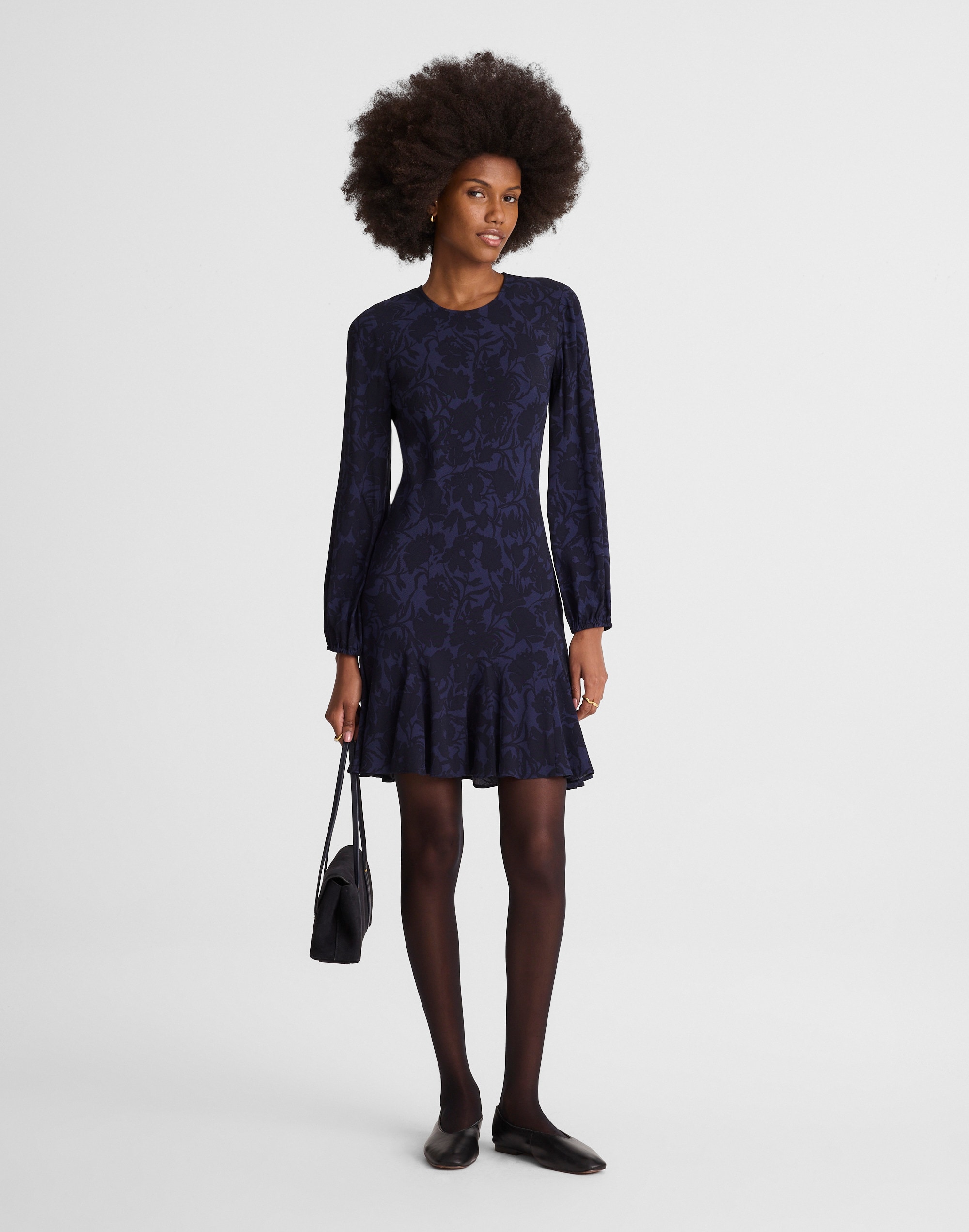 Madewell Puff-sleeve Flare Mini Dress In Blue